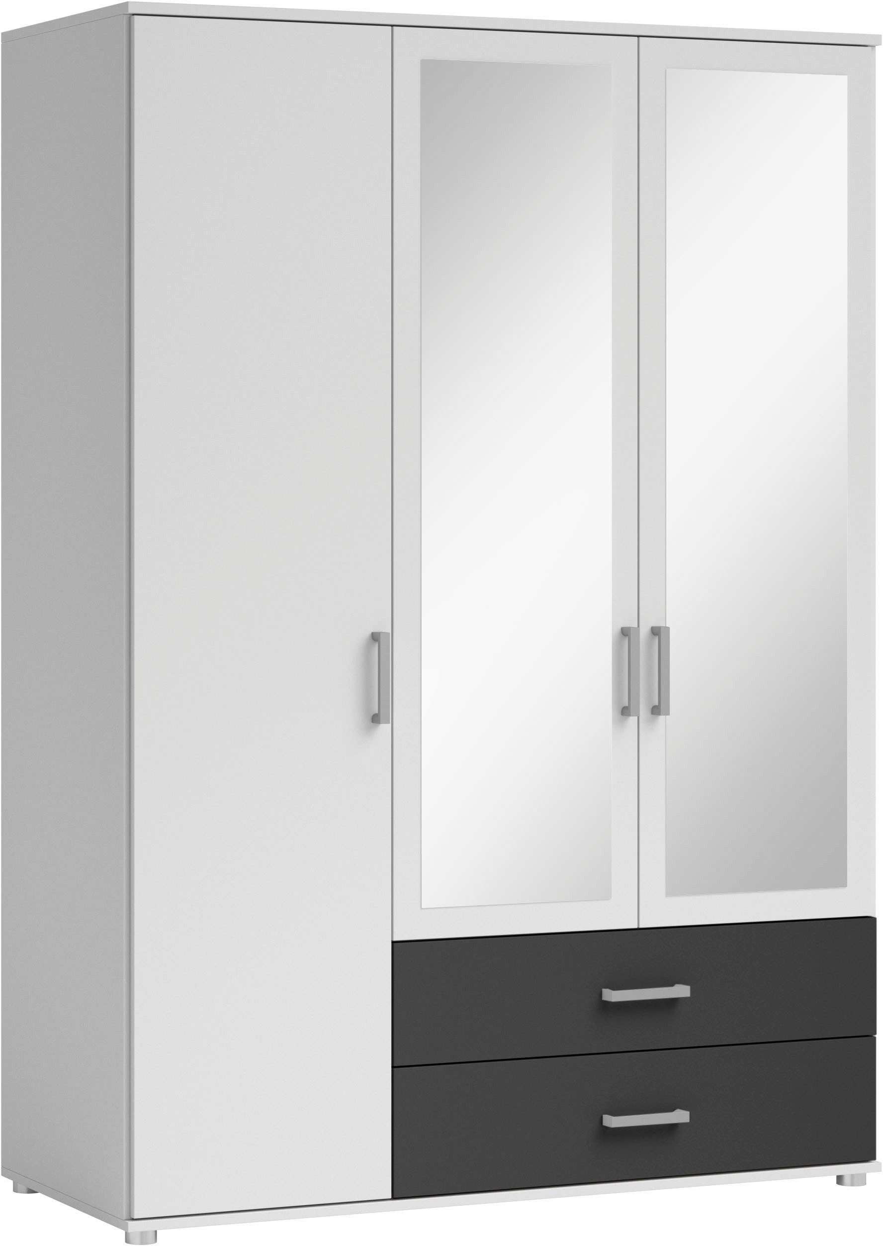 Schlafkontor Drehtürenschrank Ivar Kleiderschrank mit Spiegel inklusive 2 Spiegeltüren und 2 farblich abgesetzten Schubkästen