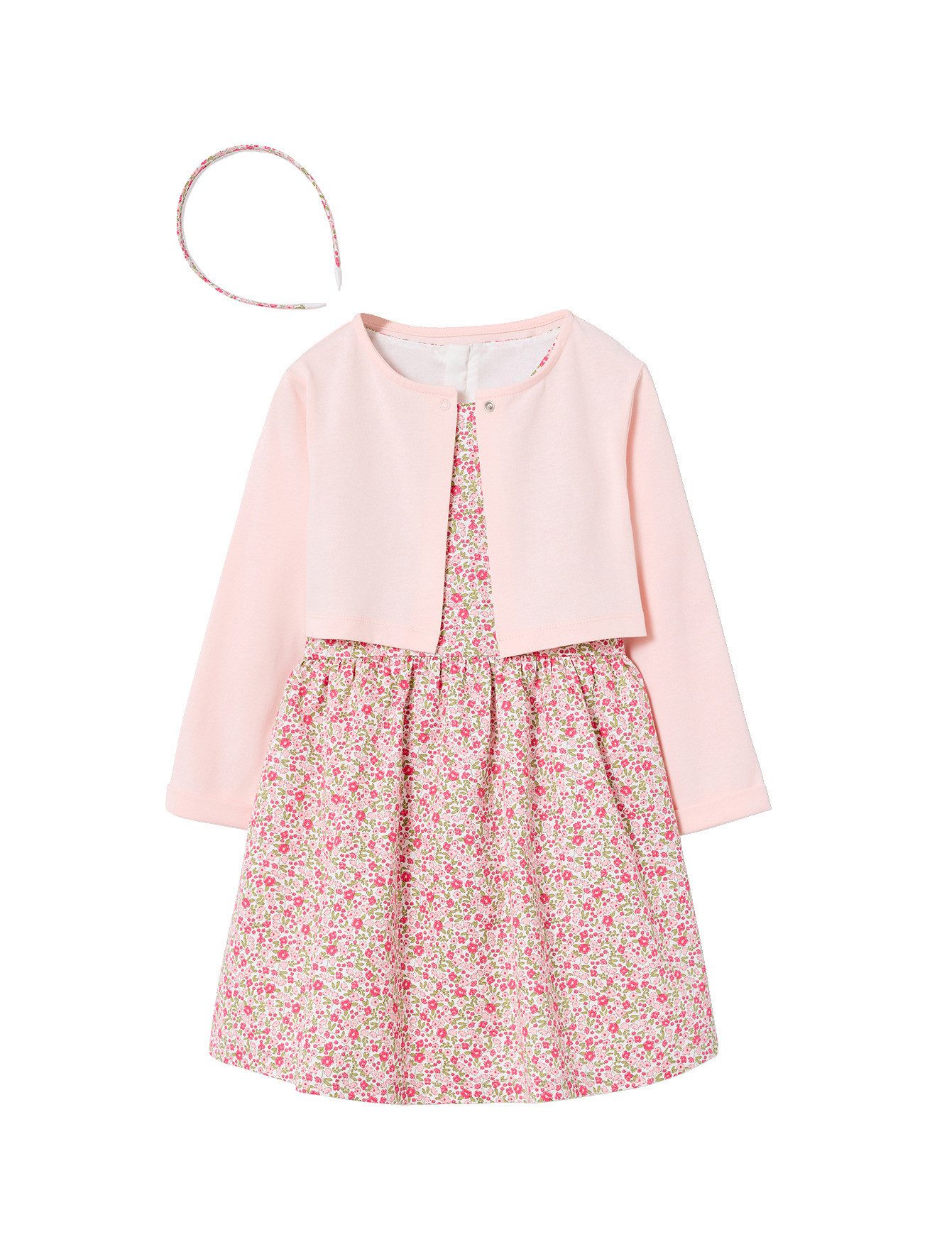 vertbaudet Kleid & Hose Set aus Kleid, Cardigan und Haarband für Mädchen