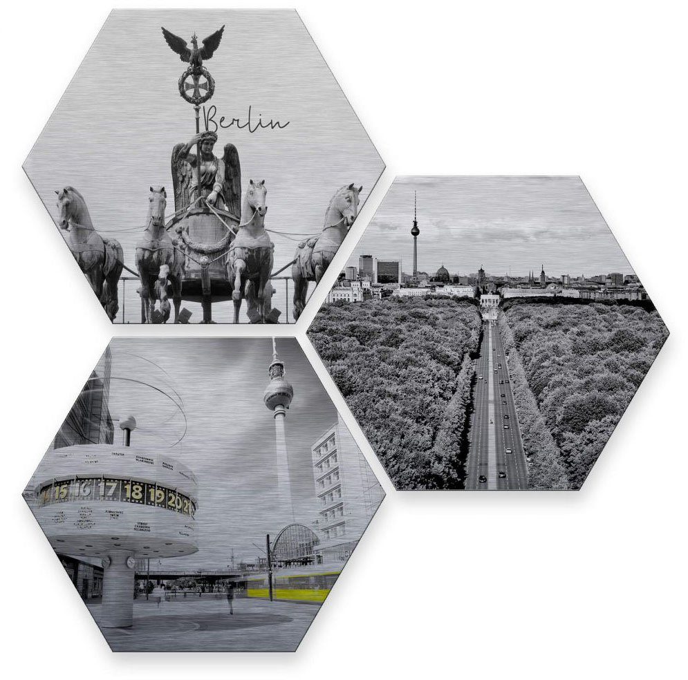 Wall-Art Mehrteilige Bilder Silber Effekt Berlin Collage, (Set, 3 St)