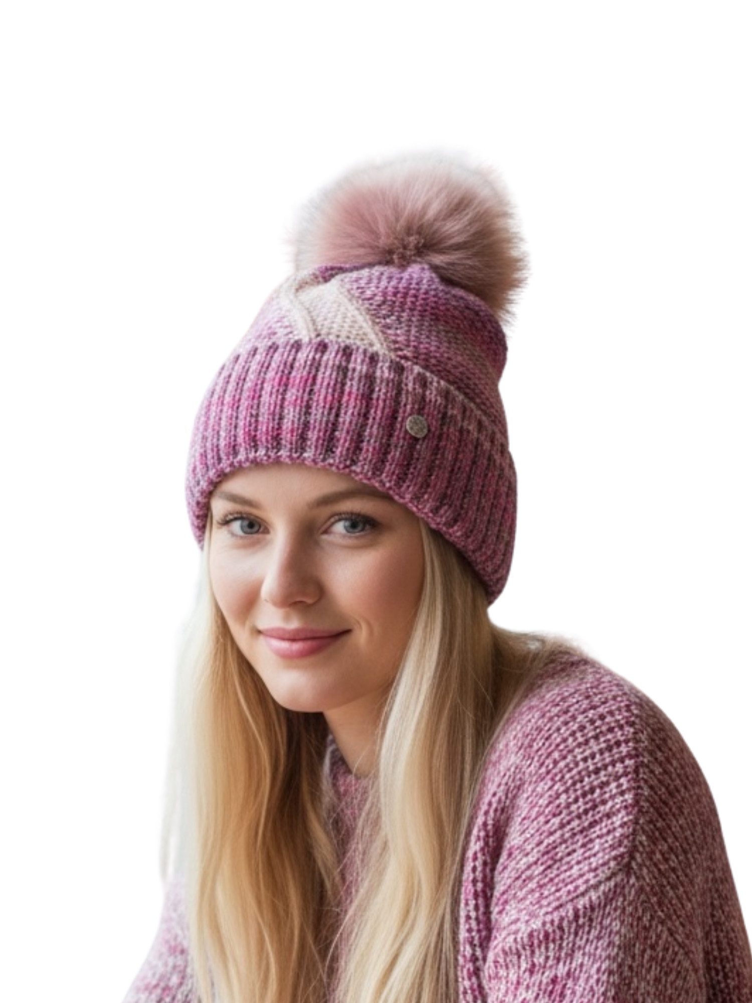 Taschen4life Bommelmütze Beanie mit großem Bommel 701P lockerer Strick, weich gefüttert