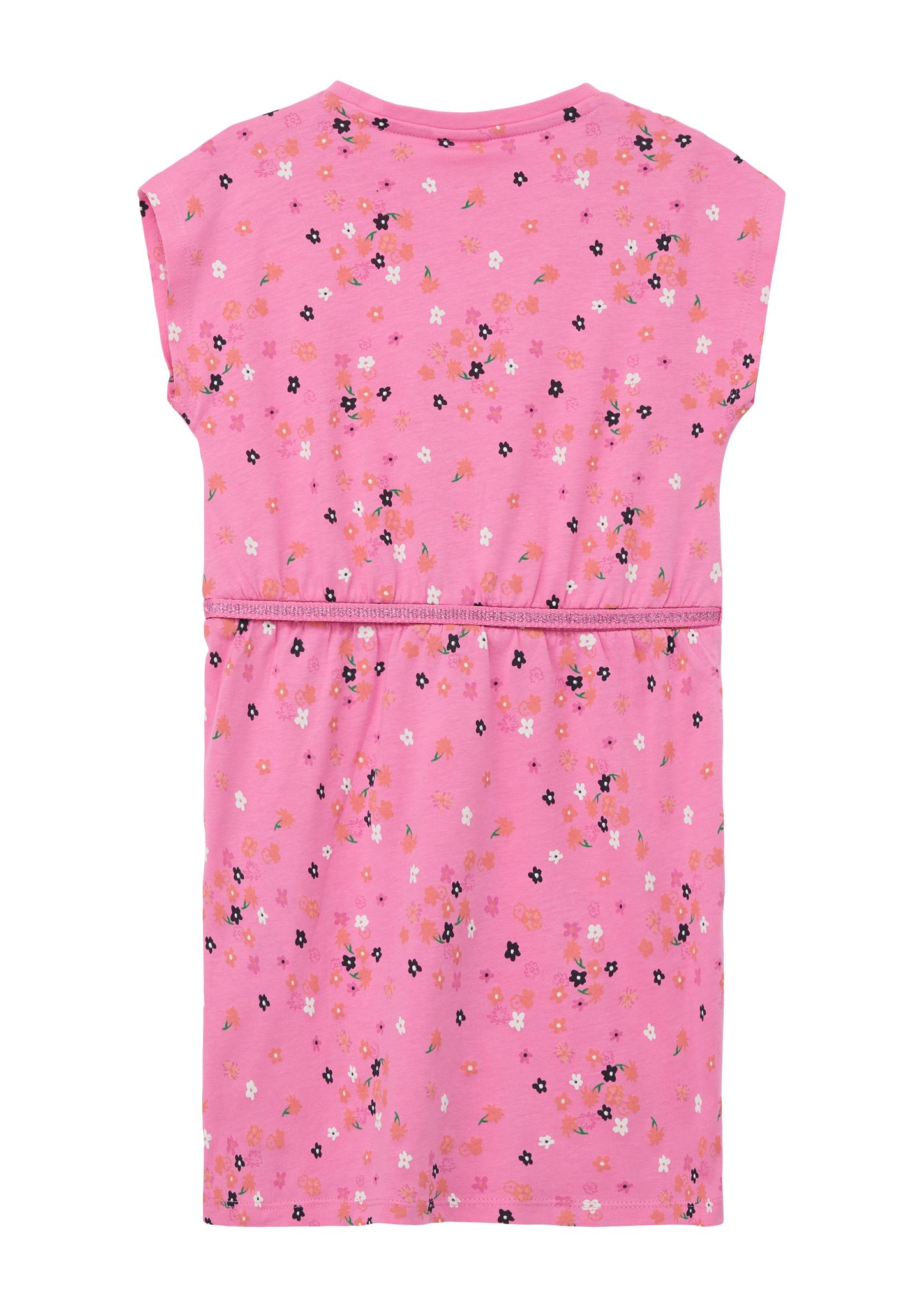 s.Oliver Stoffgürtel mit pink Baumwollkleid Minikleid Raffung