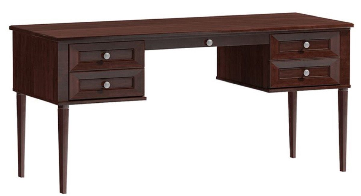 Casa Padrino Schreibtisch Luxus Schreibtisch mit 4 Schubladen Dunkelbraun / Silber 160 x 65 x H. 76 cm - Büromöbel