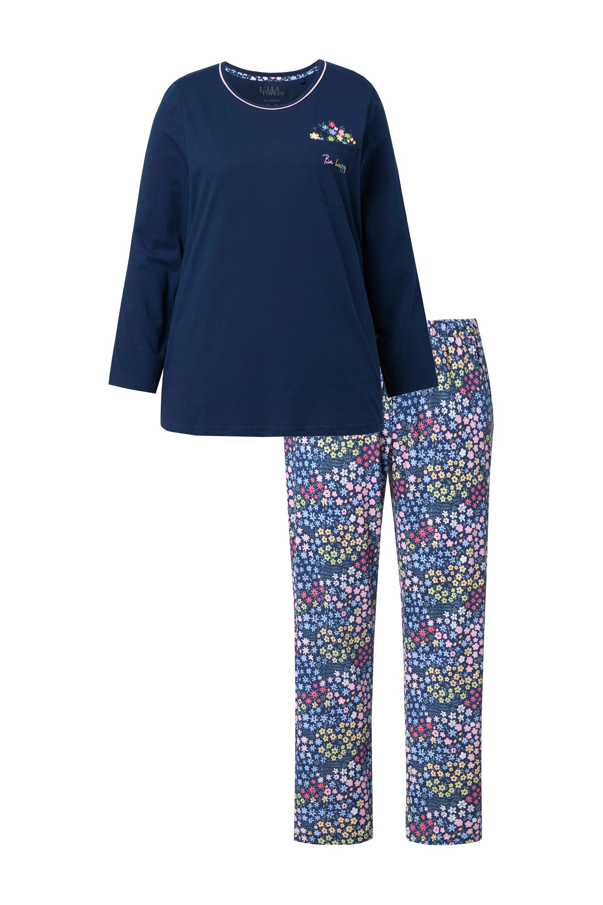 Ulla Popken Pyjama Pyjama Blüten Rundhals Langarm günstig online kaufen