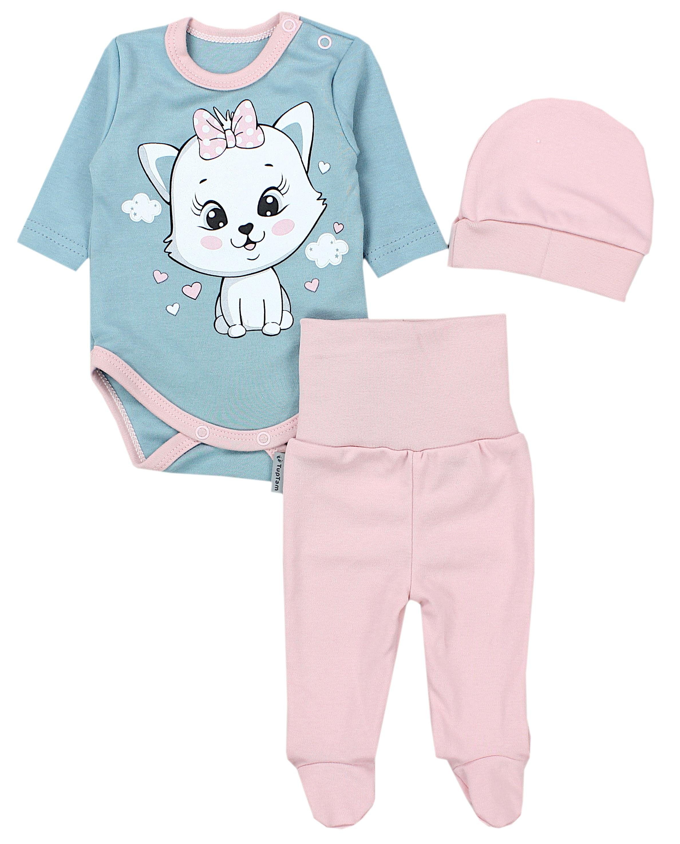 Jungen Hose mit / Rosa Weißes TupTam Mint Bekleidungsset Erstausstattungspaket Mädchen Kätzchen Spruch Mütze Langarmbody Baby