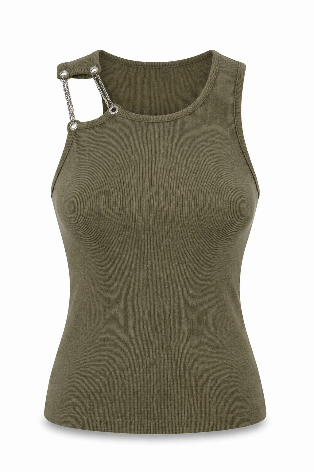 Kurzarmshirt Dorila Rib Top Damen - Tanktop grün - ärmelloses Top Damen - Shirt