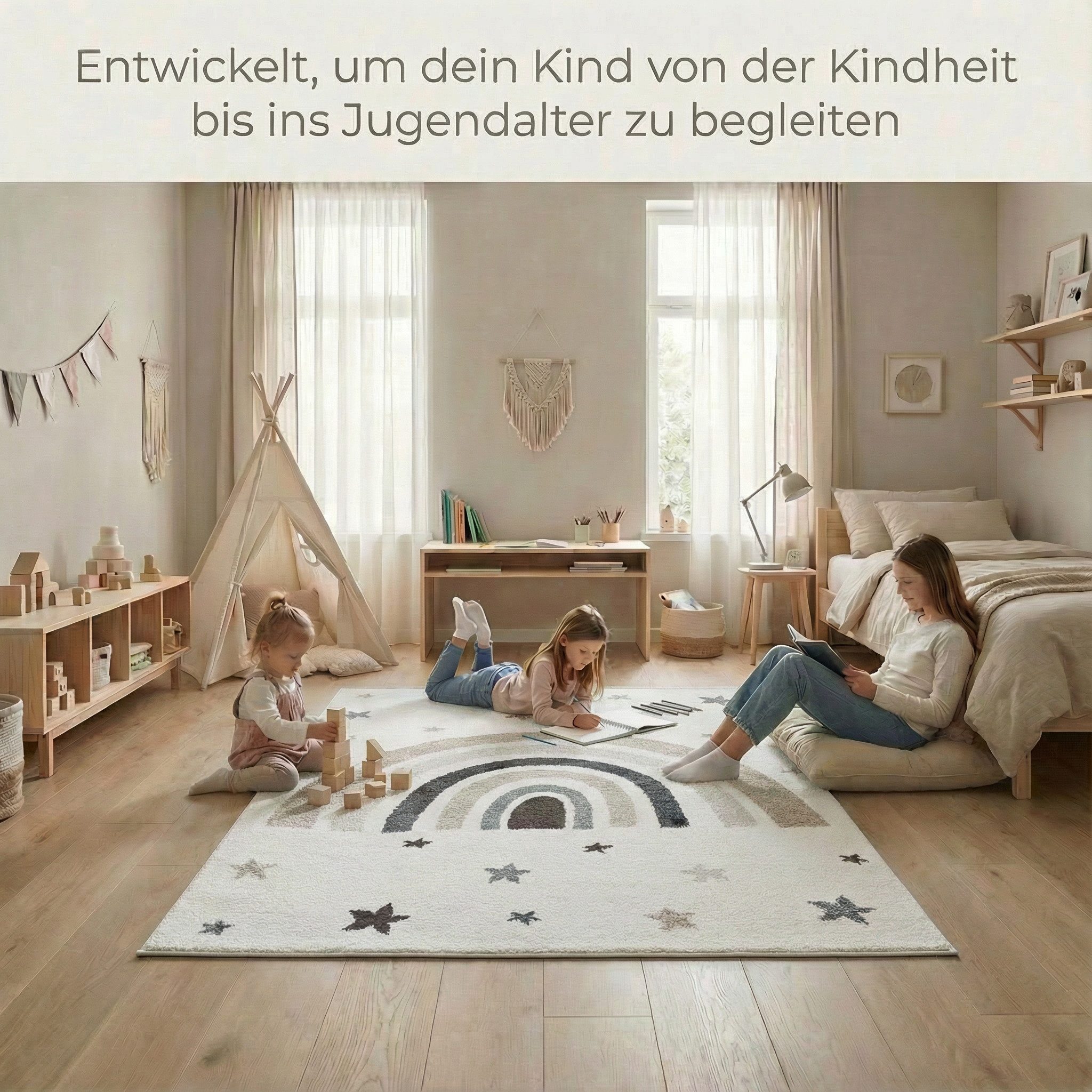 Jimri Kinderteppich DOT´S Teppiche für Kinderzimmer, Kinderzimmerteppich, Teppich, Läufer, Regenbogen – Bild 3 von 5