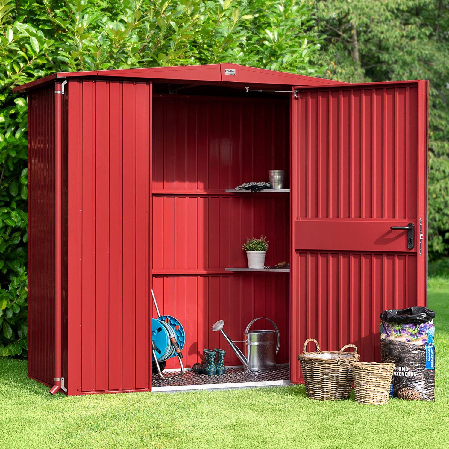 Hörmann Ecostar Gerätehaus Trend mit Satteldach (259 x 121 cm), Metall, ohne scharfe Kanten