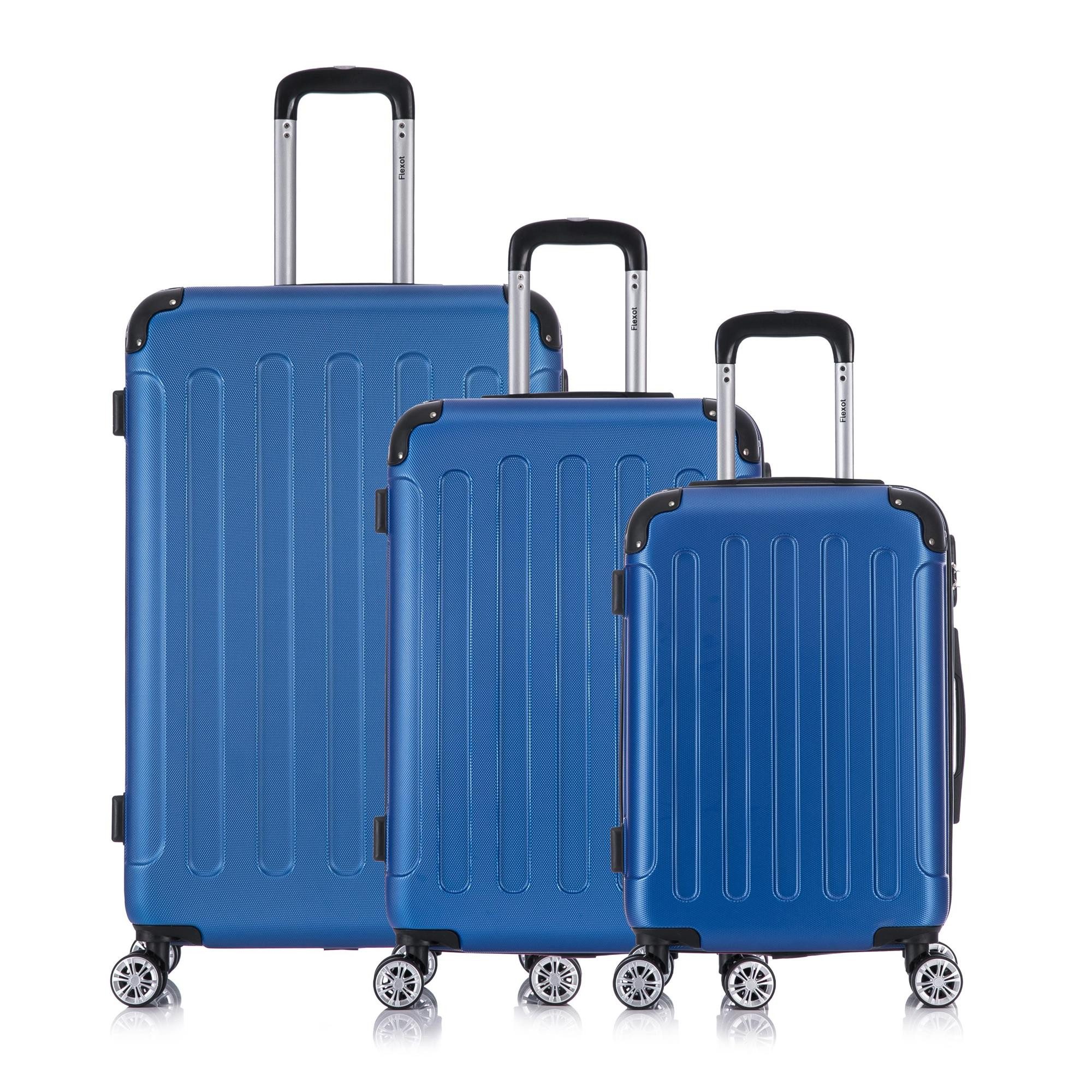 Flexot Hartschalen-Trolley F-2045 Kofferset, 360° Rollen, robuster Reisekoffer, Bordcase, 4 Rollen, Robuster und moderner Koffer mit vier 360° Rollen und Zahlenschloss