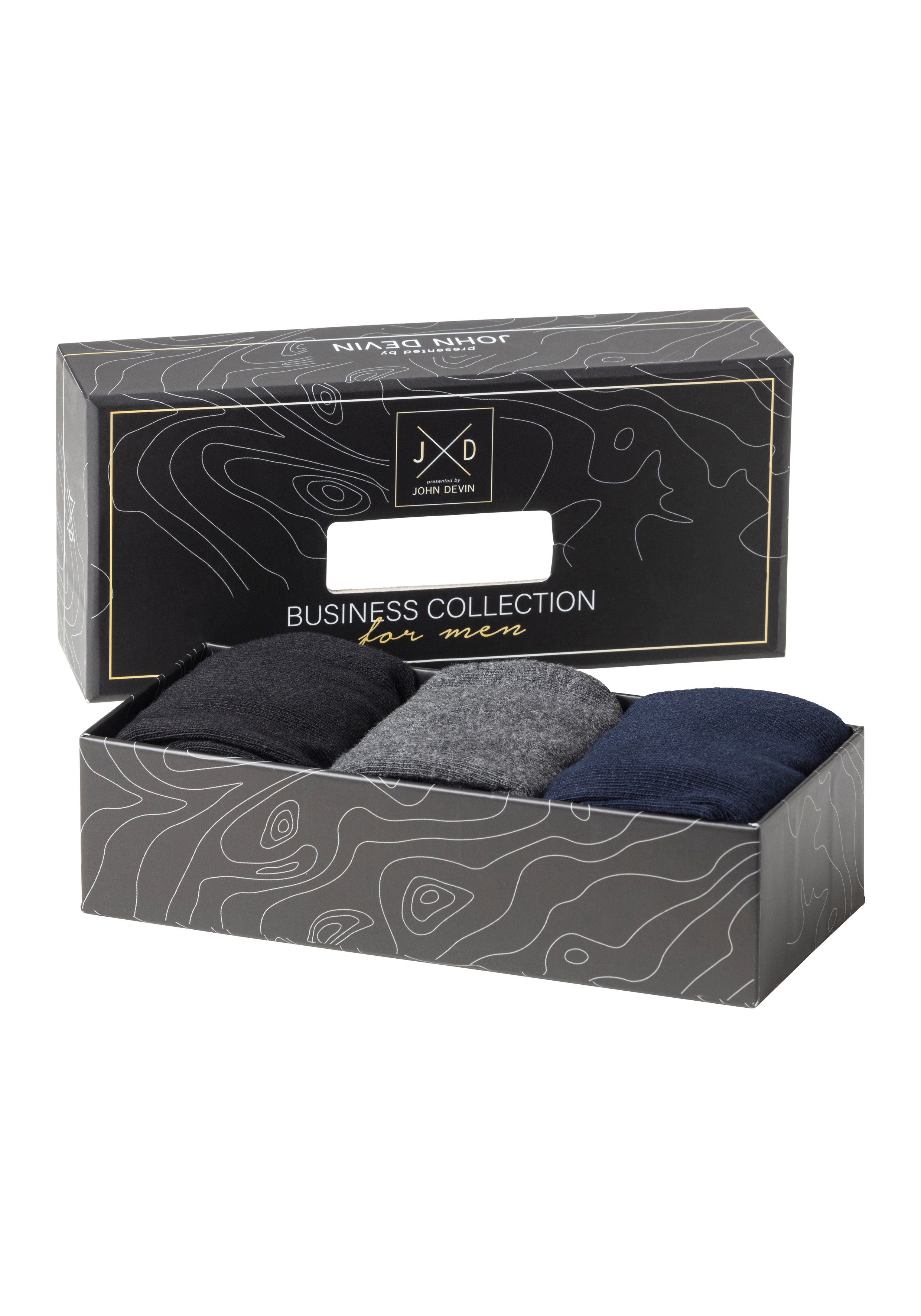 John Devin Businesssocken (Packung, 3-Paar) mit längerer Schaftlänge, verpackt in einer Box