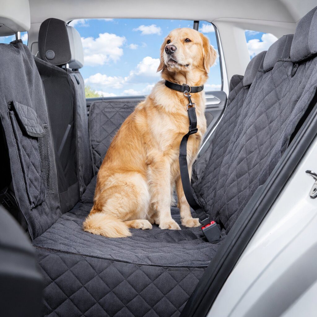 BigDean Tier-Autodecke Autoschondecke Hund Rücksitz mit Sichtfenster & Seitenschutz., Schnell und einfach durch Klickverschlüsse an den Kopfstützen