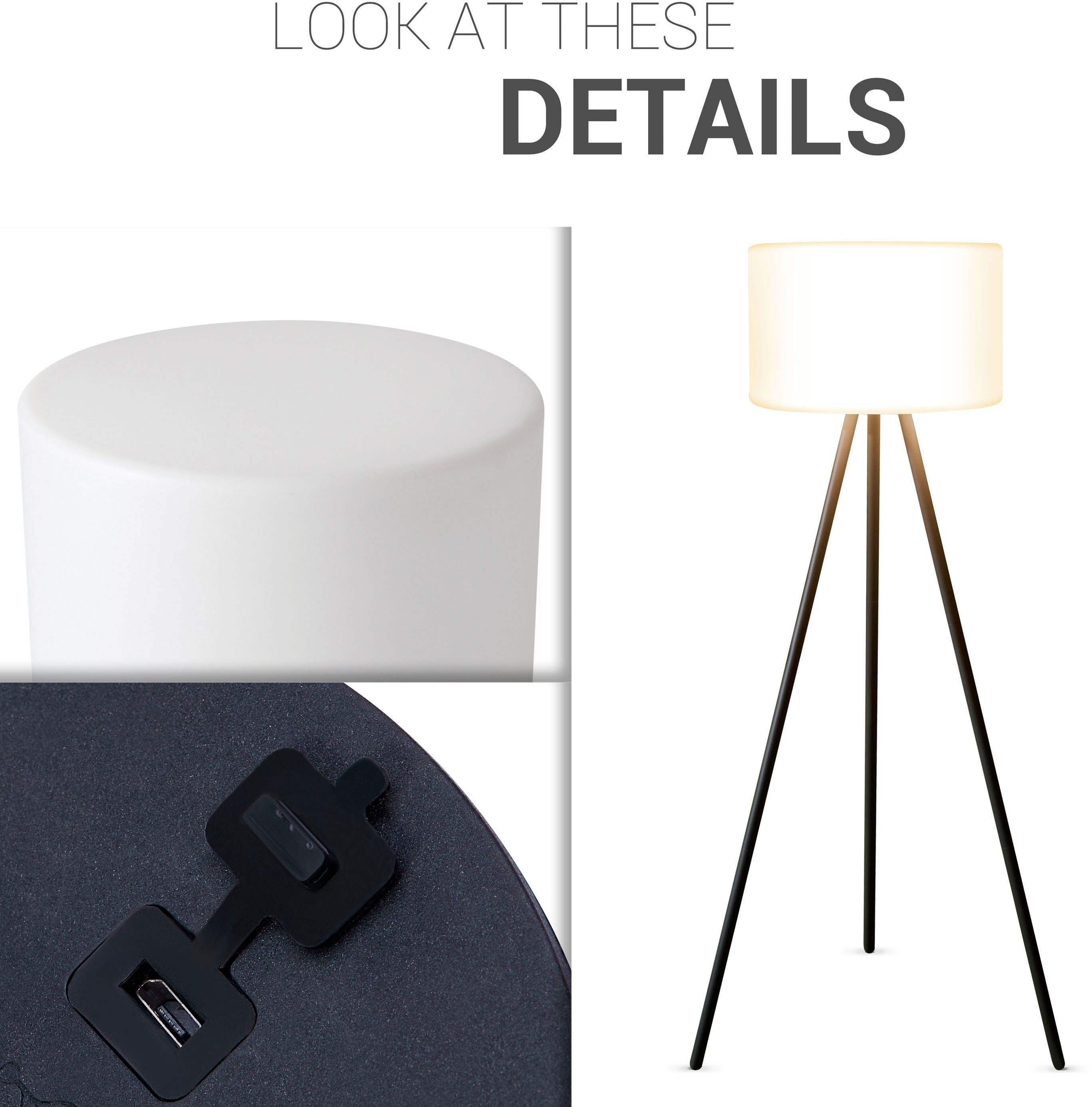 Paco Home Stehlampe BRUCE, LED fest integriert, LED In- Und Outdoor Garten Terrasse Aufladbar Akku Balkon Dreibein