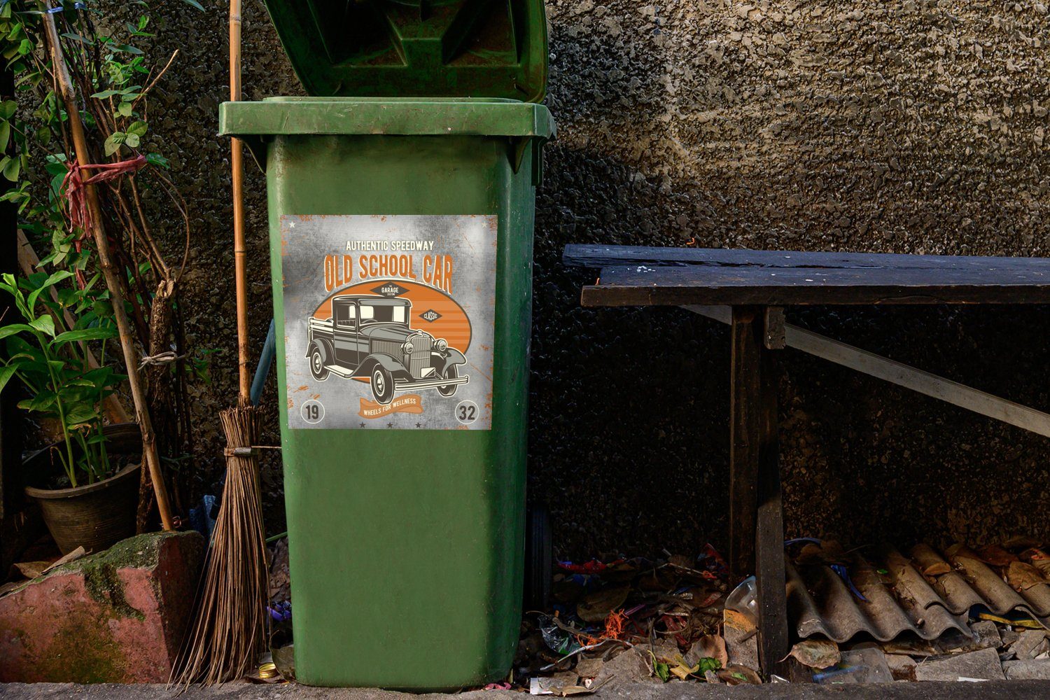 - Mülltonne, Sticker, (1 St), - Container, Mancave Oldtimer Abfalbehälter Wandsticker MuchoWow Auto - Retro Mülleimer-aufkleber,