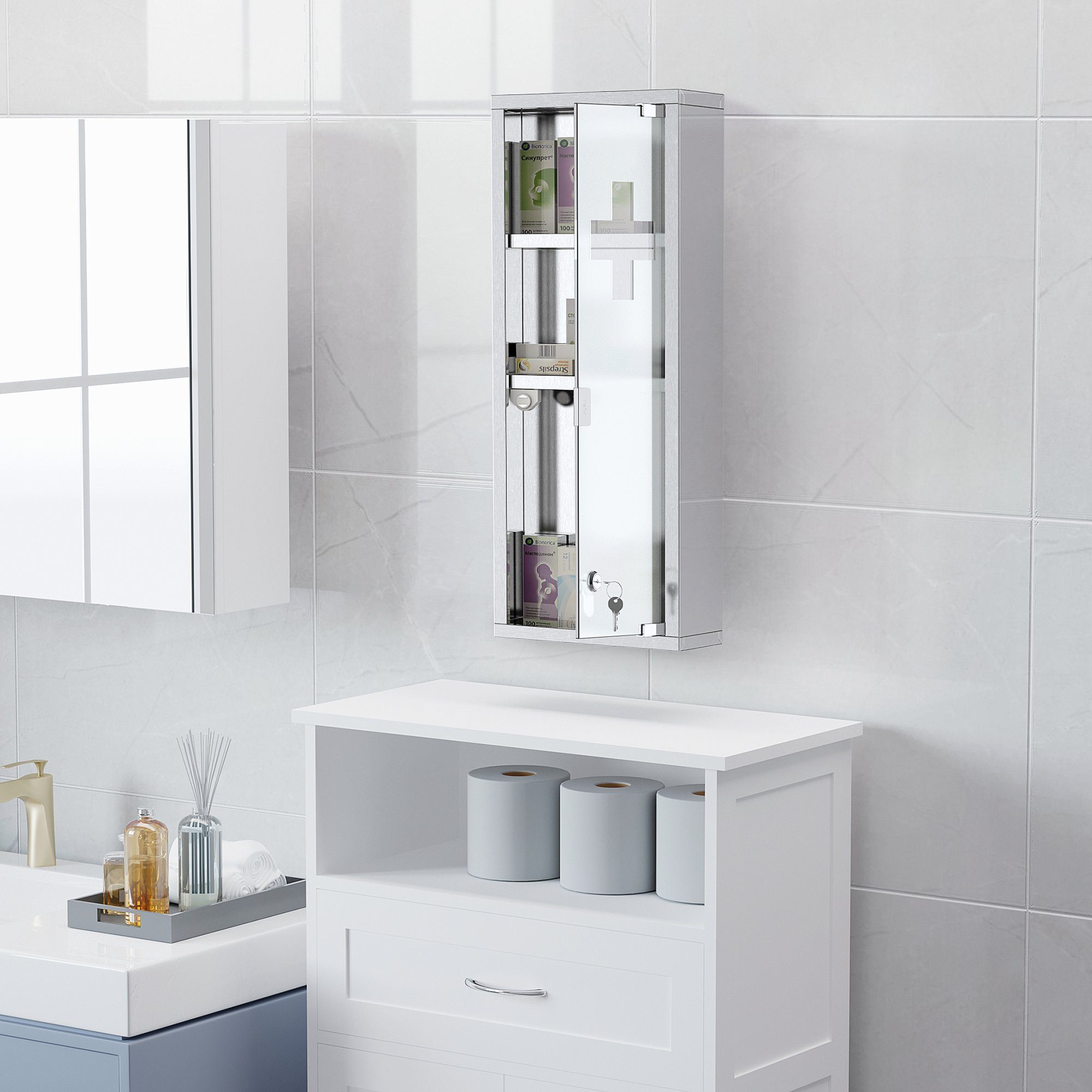 Kleankin Medizinschrank Erste-Hilfe-Schrank mit Schloss 3 Fächer (Medikamen günstig online kaufen