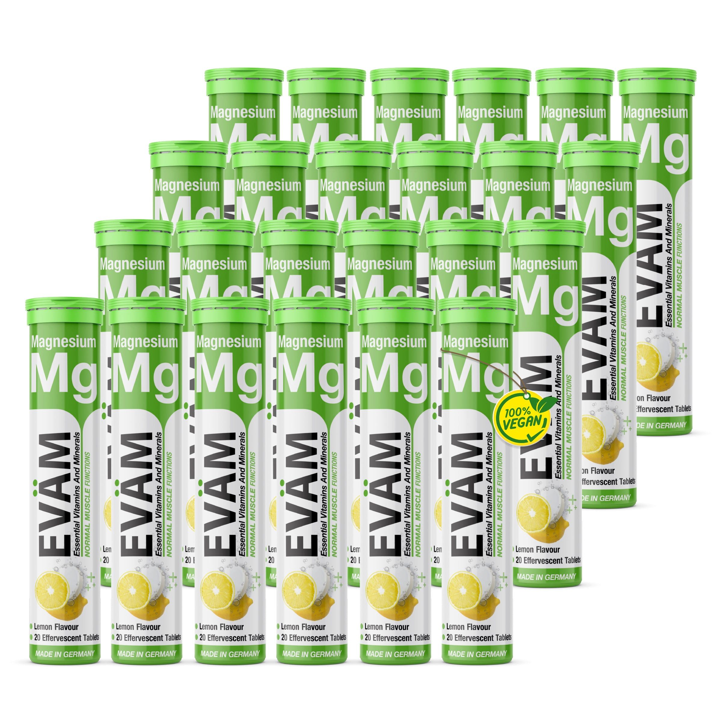 EVÄM Magnesium 375 mg Brausetabletten, Zitrone, vegan Brausetabletten, 24 er Packung à 20 St., 1968 g, Made in Germany
