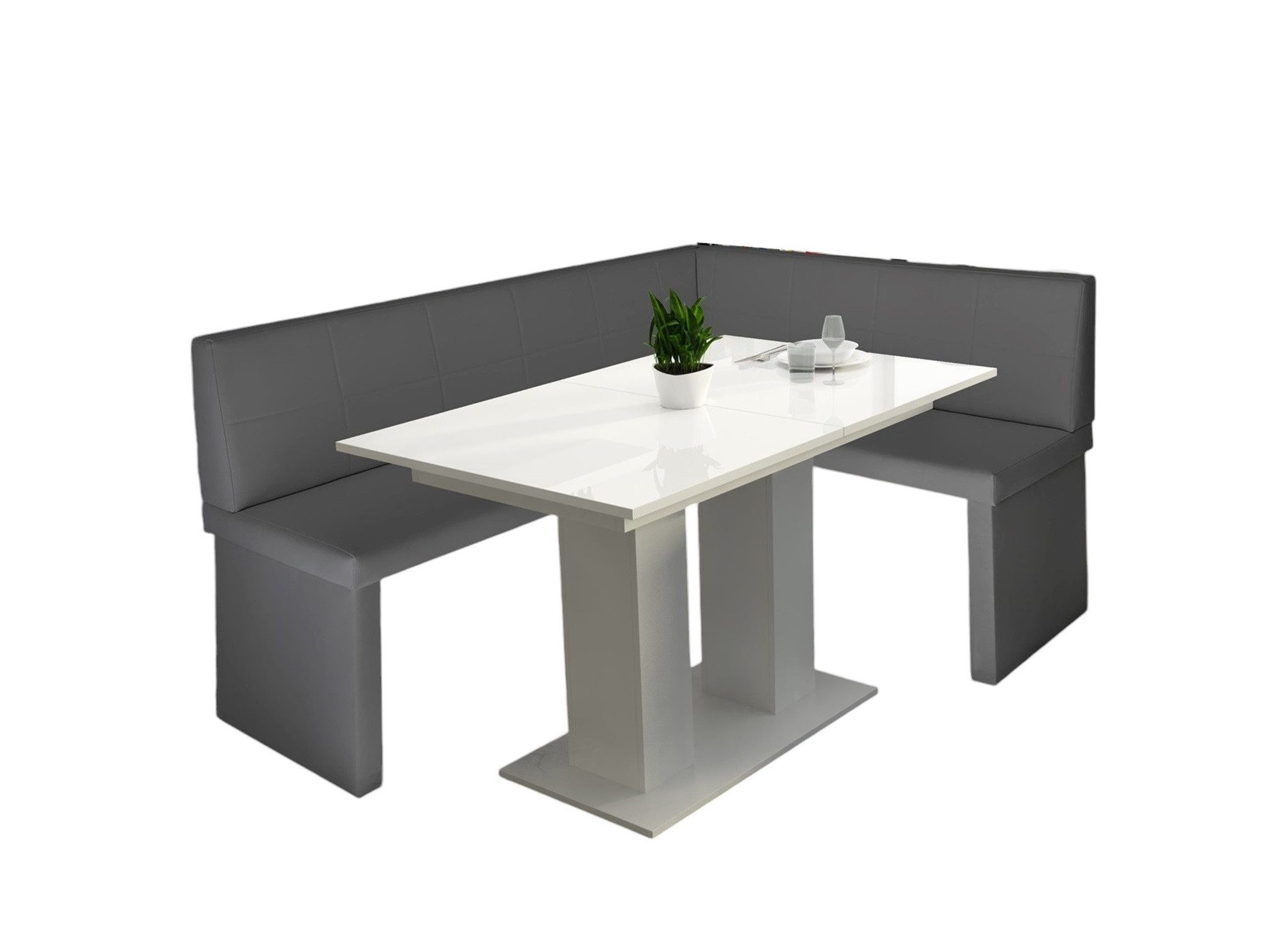 Fun Möbel Eckbankgruppe Eckbankgruppe „Robin“ in Kunstleder 168x128cm mit Tisch „Dante weiß“, ausziehbarer Tisch