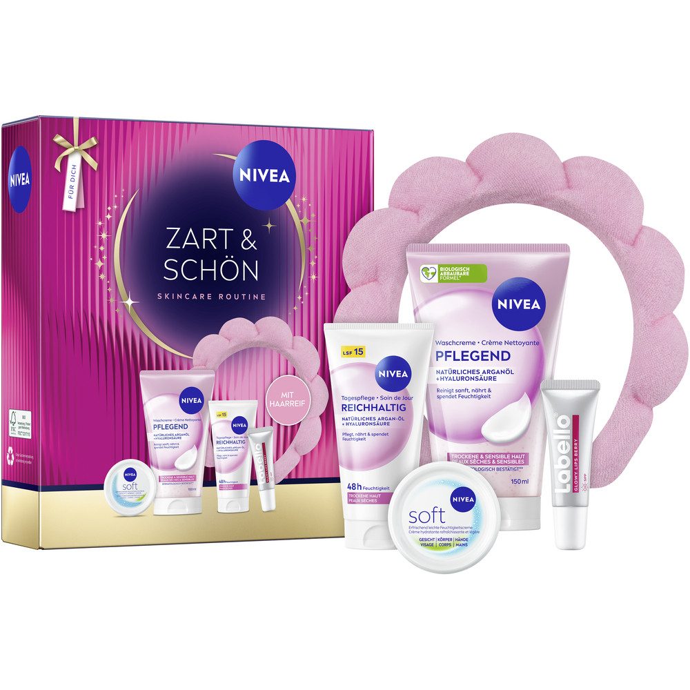Nivea Pflege-Geschenkbox NIVEA Zart & Schön Geschenkset, Tagescreme, Waschcreme, Lippenpflege und Feuchtigkeitscreme
