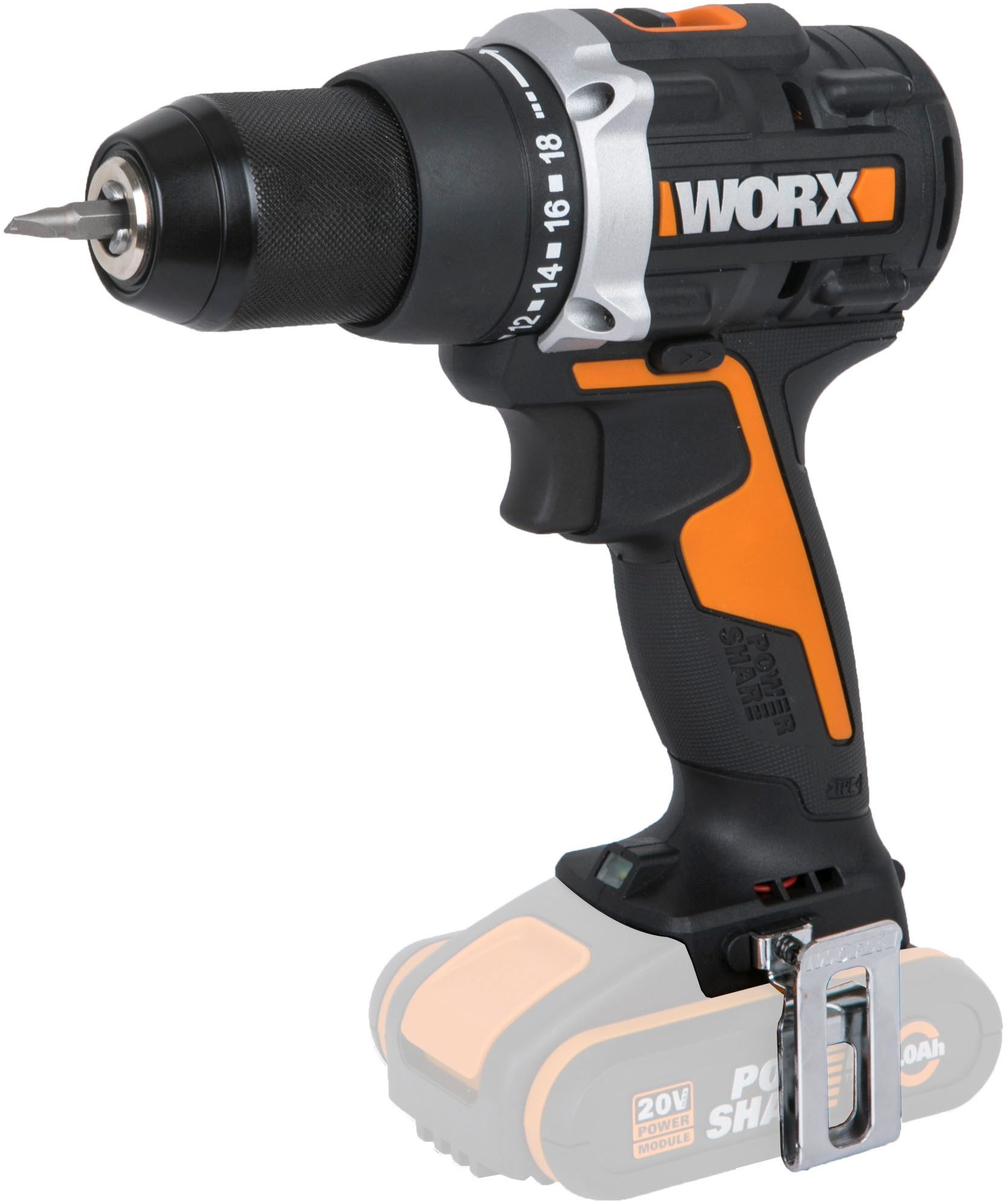 Worx Akku-Bohrschrauber WX102.9 NITRO, max. 2000 U/min, Brushless-Motor, 2-Gang-Getriebe, ohne Akku & Ladegerät