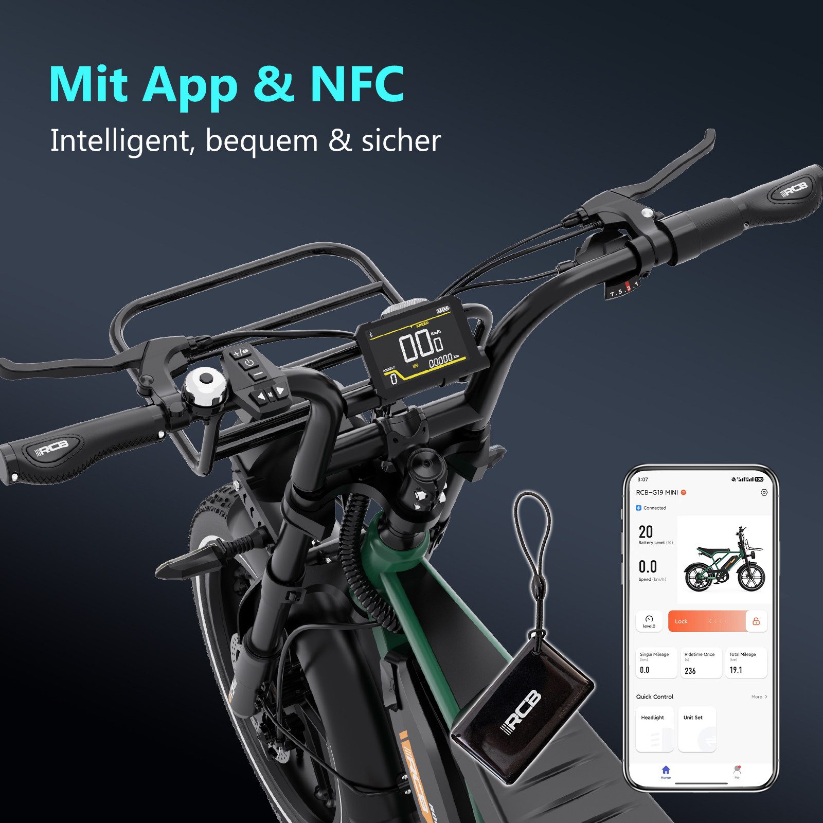 RCB E-Bike Pedelec G19 mini Elektrofahrrad,16x4,0Zoll,Richweite 70-100KM,36V 13Ah,APP&NFC, 7 Gang, Heckmotor, 468 Wh, 630W Spitzenleistung, Drehmomentsensor, bi – Bild 5 von 5