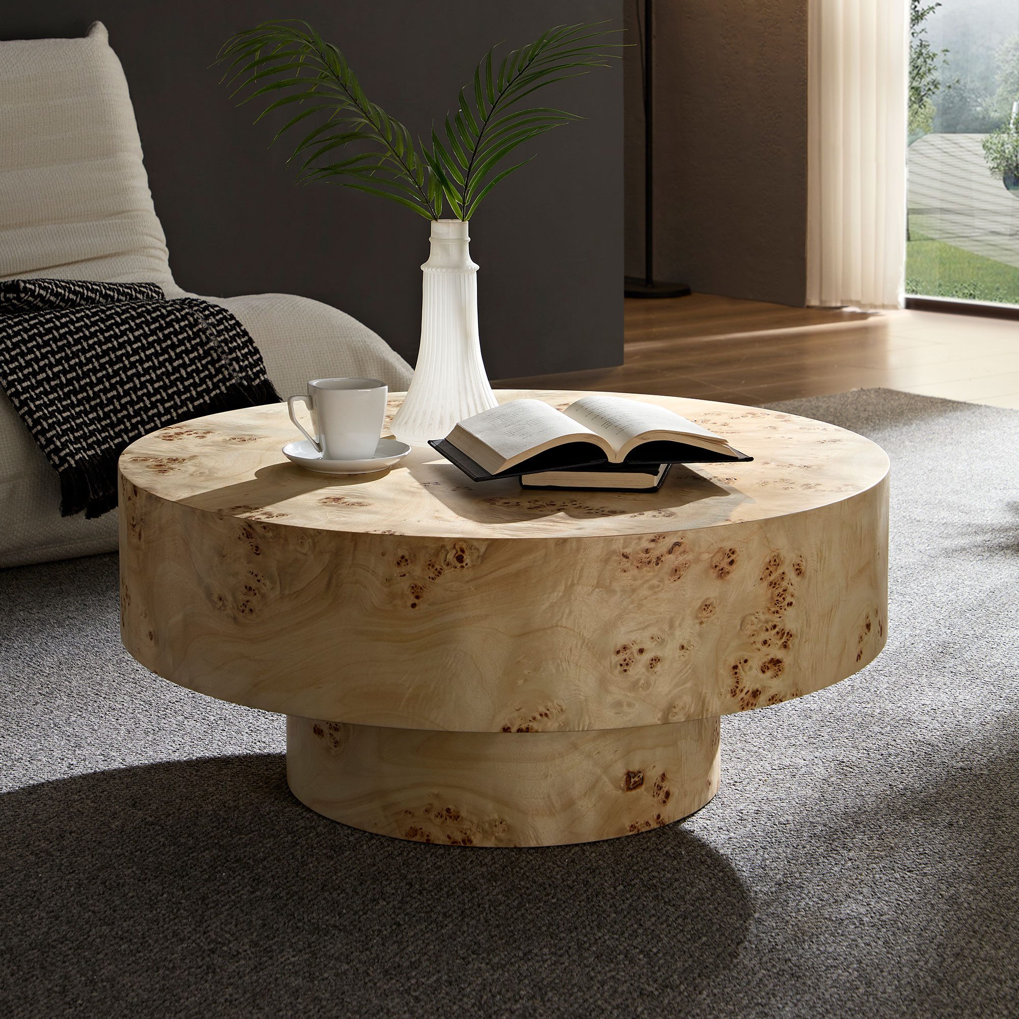 WILLIAMSPACE Couchtisch Benno Runder Couchtisch mit Burl Furnier-Minimalistischer Couchtisch (1 St), Maße ca.: B80 x T80 x H35 cm – Bild 5 von 5