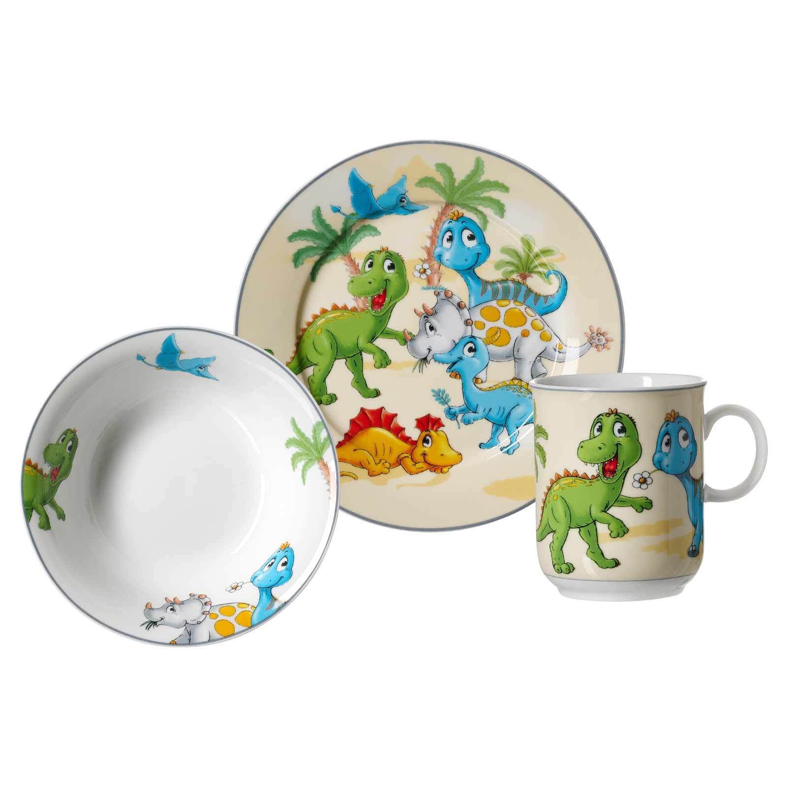 Ritzenhoff & Breker Kindergeschirr-Set Dino Kindergeschirr Set (3-tlg), Porzellan