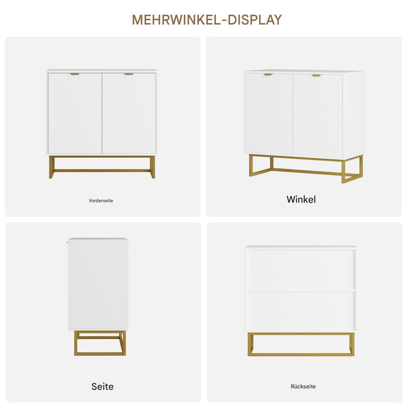 GarveeMore Sideboard (Türen und Ablage, Fischgrätmuster), 80 cm (T) x 40 cm (B) x 77,5 cm (H)
