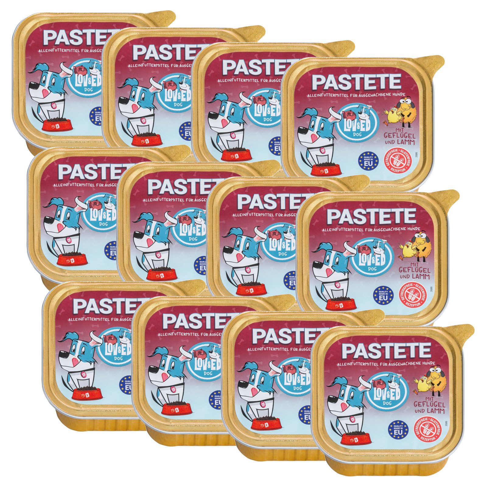 Lov&Ed Pastete mit Geflügel & Lamm, 12 x150g, Nassfutter für ausgewachsene..., 1800g