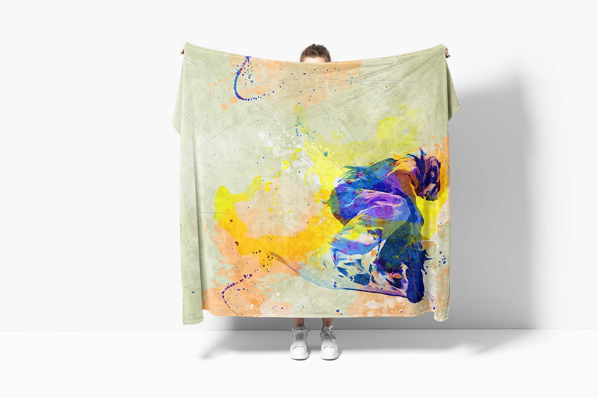 (1-St), Sport SplashArt Kunstvoll I Baumwolle-Polyester-Mix Strandhandtuch Sinus Kuscheldecke Snowboarding Handtuch Handtuch Art Handtücher Saunatuch S,