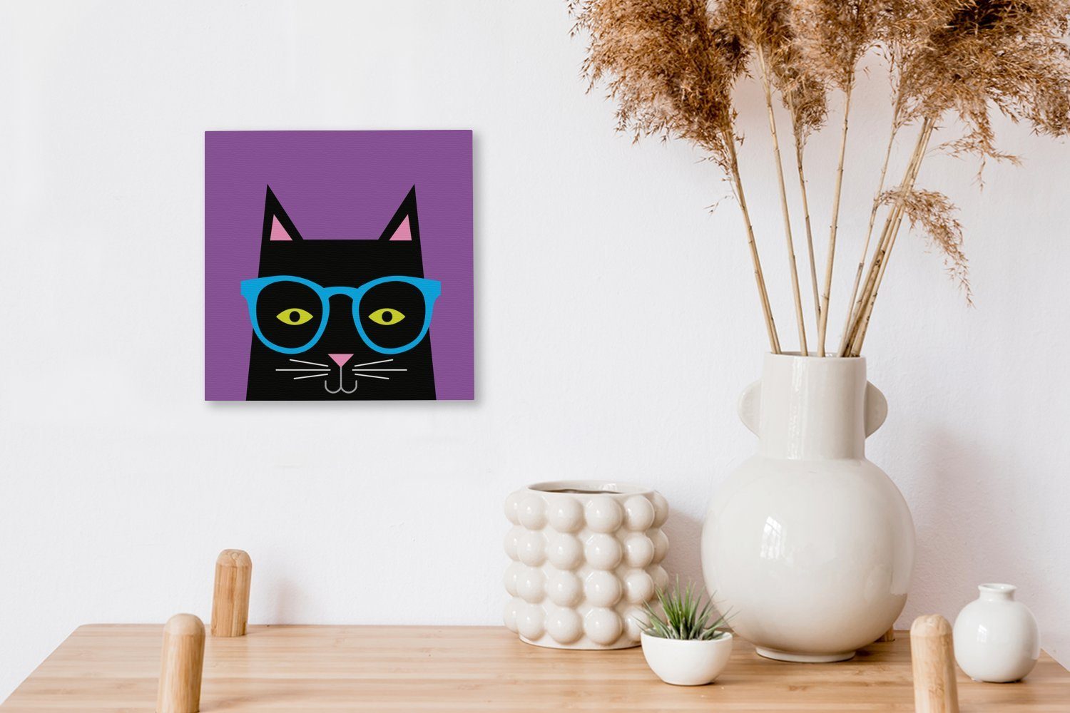 Schlafzimmer Schwarz, Brille (1 Leinwand St), Wohnzimmer - OneMillionCanvasses® Leinwandbild Bilder Katze für -