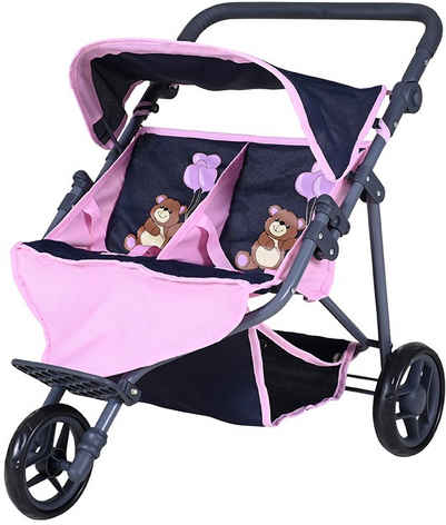 Knorrtoys® Puppen-Zwillingsbuggy Duo - Navy Pink Bear