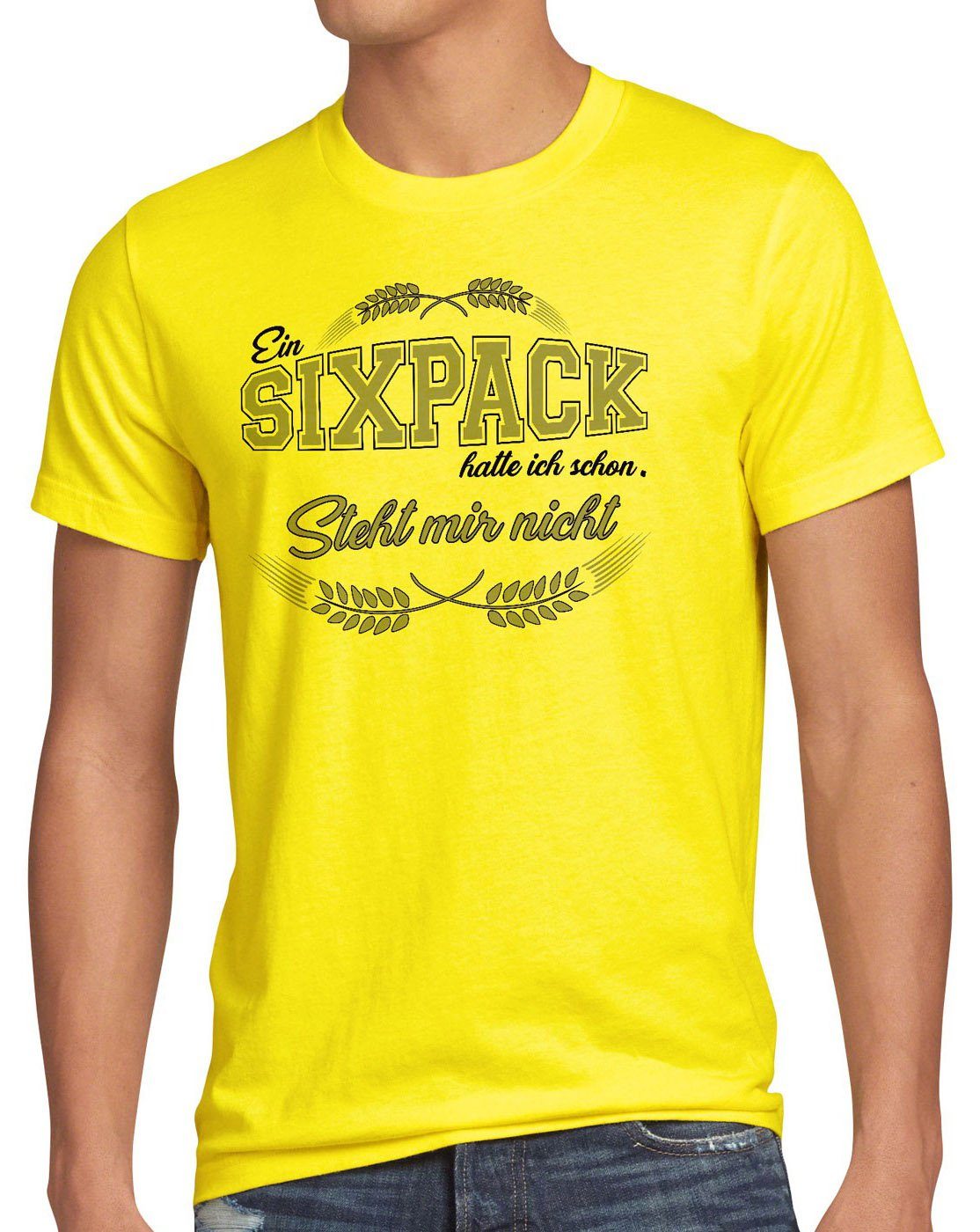 Herren nicht Print-Shirt Funshirt Spruch Bier style3 gelb mir steht hatte T-Shirt Shirt Fun Sixpack ich