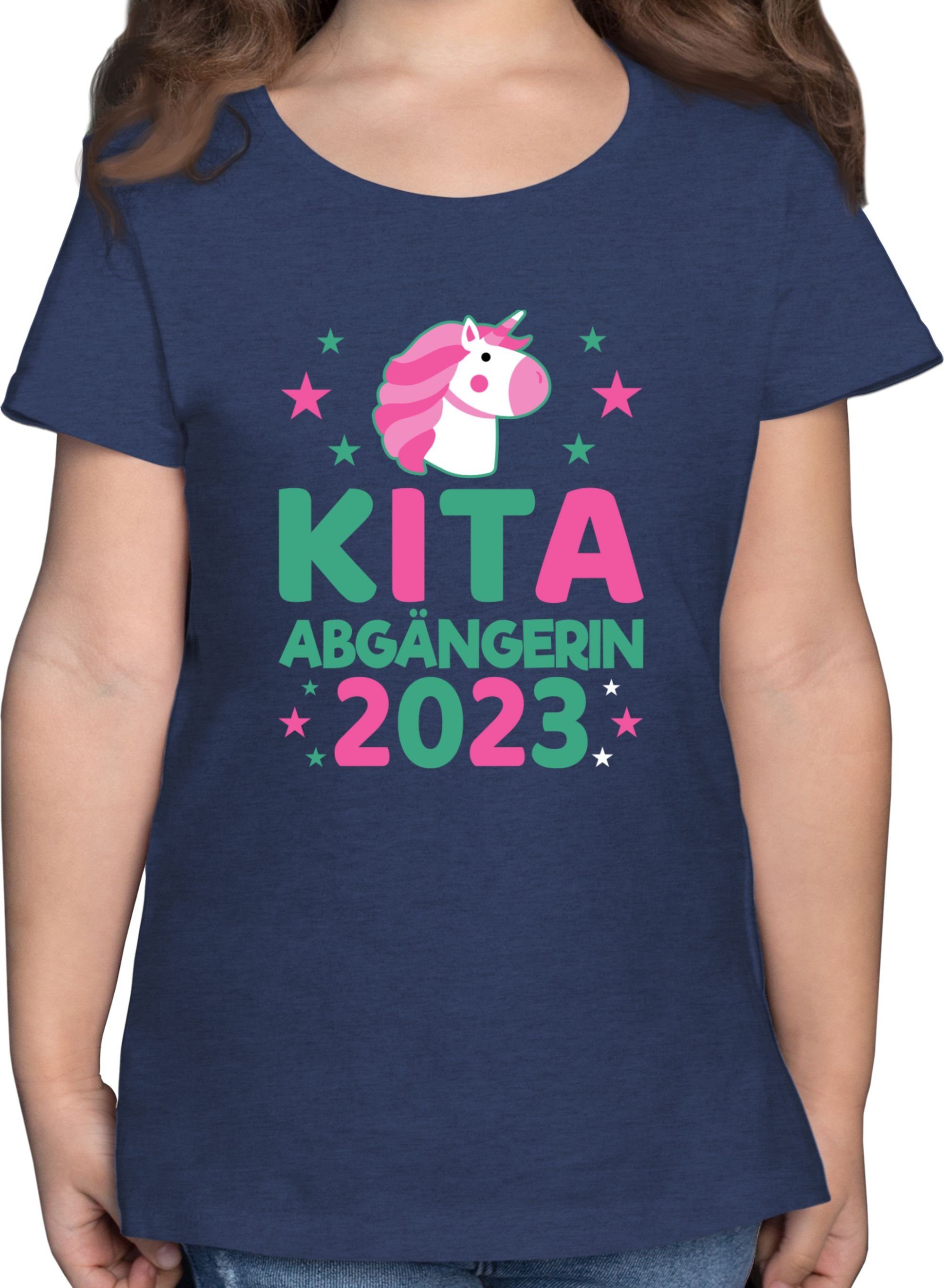 Shirtracer T-Shirt Kita Abgängerin 2023 rosa/türkis Einhorn Sterne Einschulung Mädchen 3 Dunkelblau Meliert