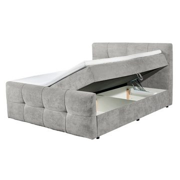 Lomadox Polsterbett WINDSOR-09, Doppelbett Ehebett Hotelbett Bett grau Bettkasten H2 180x200 Topper