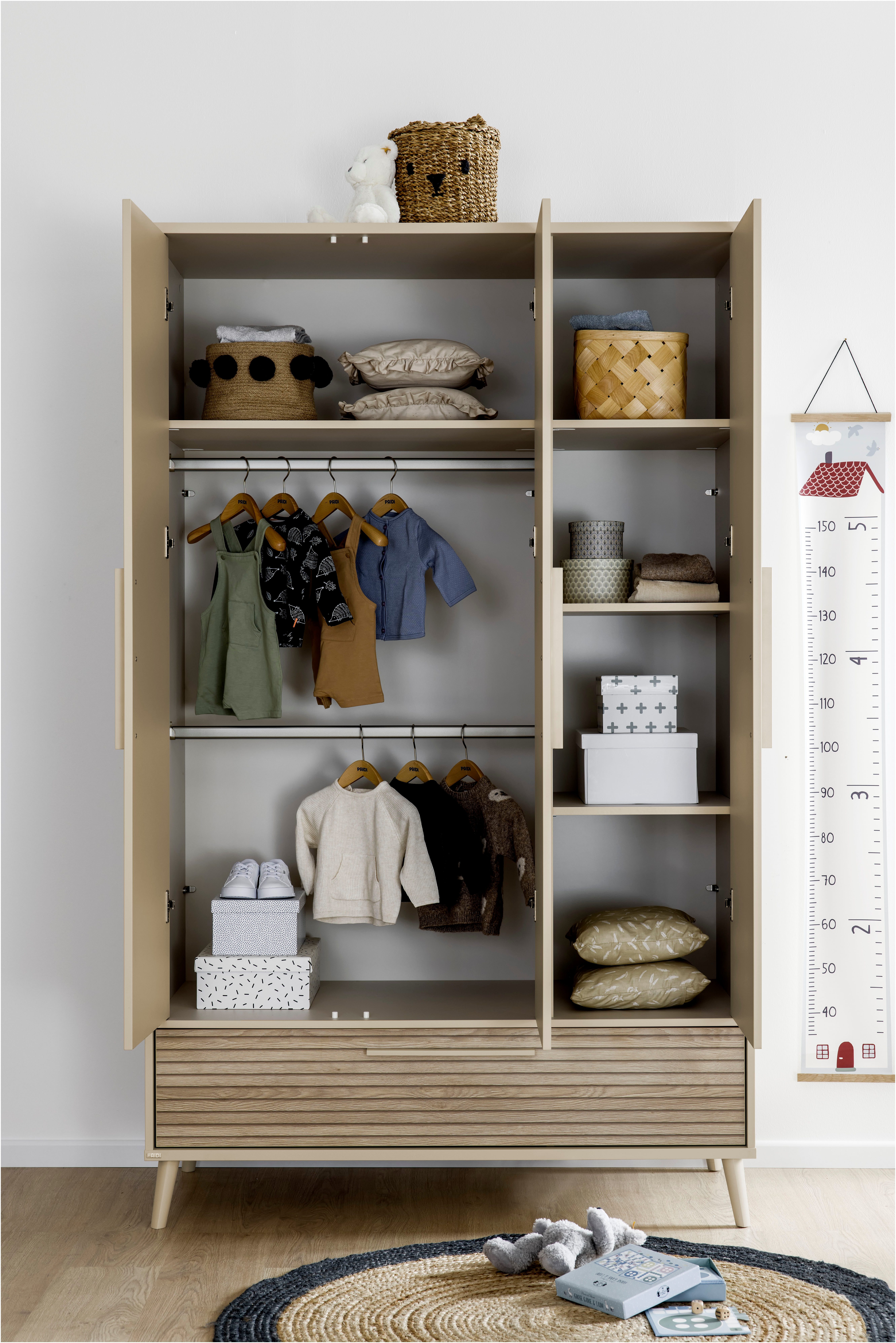 PAIDI Kleiderschrank EEFJE in Beige mit Schublade und Türen, verschiedene Ausführungen (B/H/T ca. 95-123/139-204/41-57cm, mit 2 oder 3 Türen + Tiny-Variante) inkl. Kleiderstangen und Einlegeböden, Kleiderschrank aus Holz