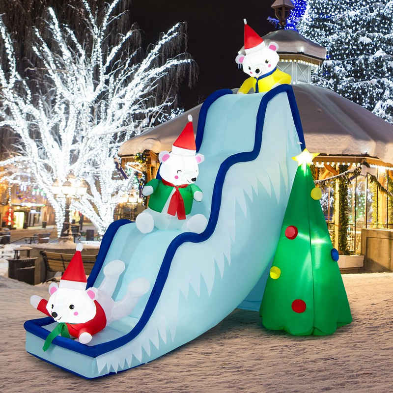 COSTWAY Weihnachtsfigur, aufblasbare Eisbärrutsche + Baum, mit LED-Lichtern