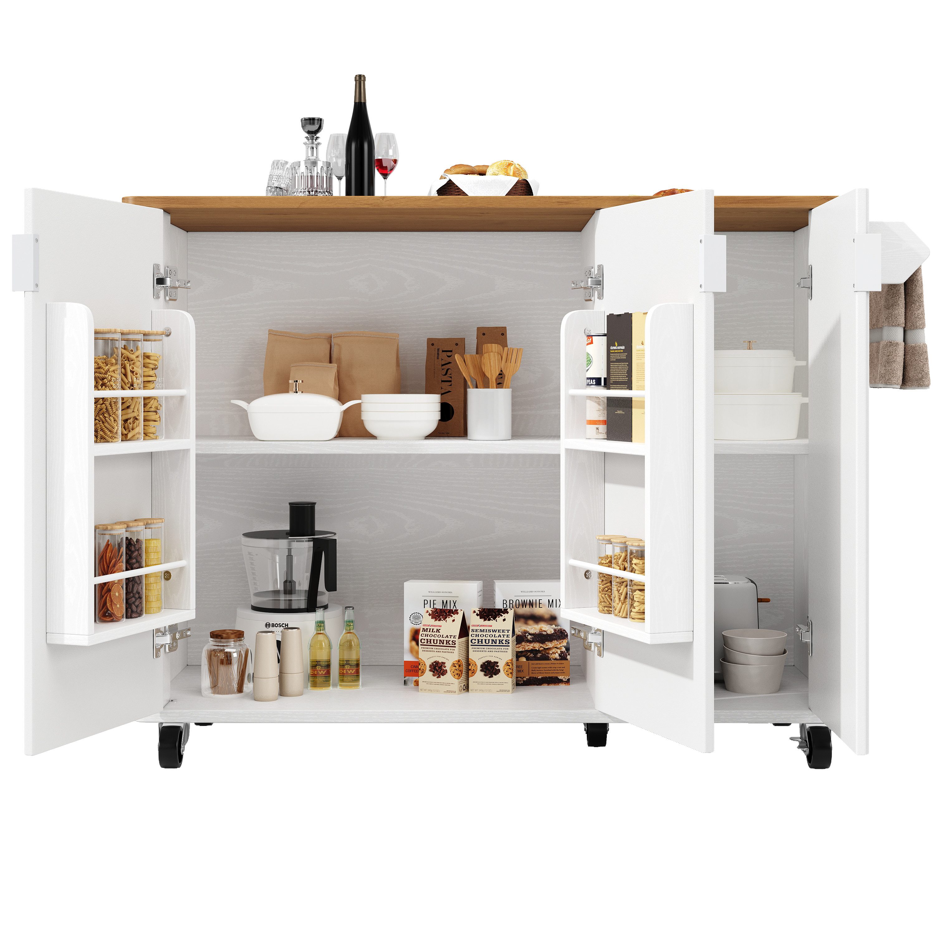 REDOM Küchenwagen Multifunktionaler Speisewagen, (Flexible Kücheninsel mit faltbarem Desktop, verstellbaren Regalen & 360° Rollen)