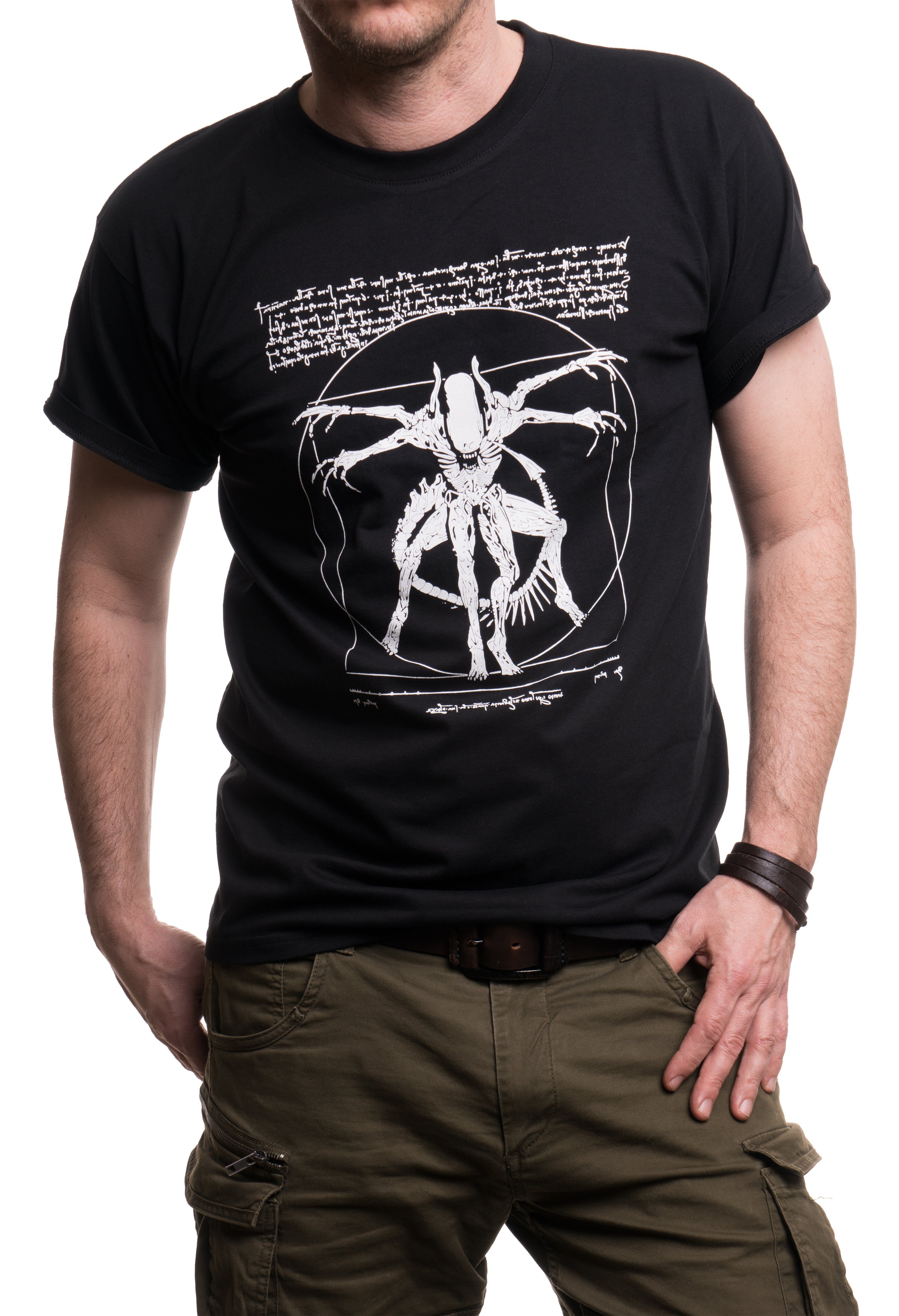 Print-Shirt Herren Vintage Alien Motiv Da Vinci Aufdruck Geek Gamer Geschenke