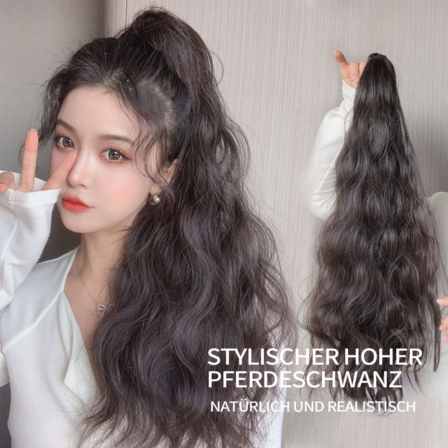 Refttenw Kunsthaarperücke Haarteil mit Haarklammer 40cm gewellte Pferdeschwanz, Ponytail Extension