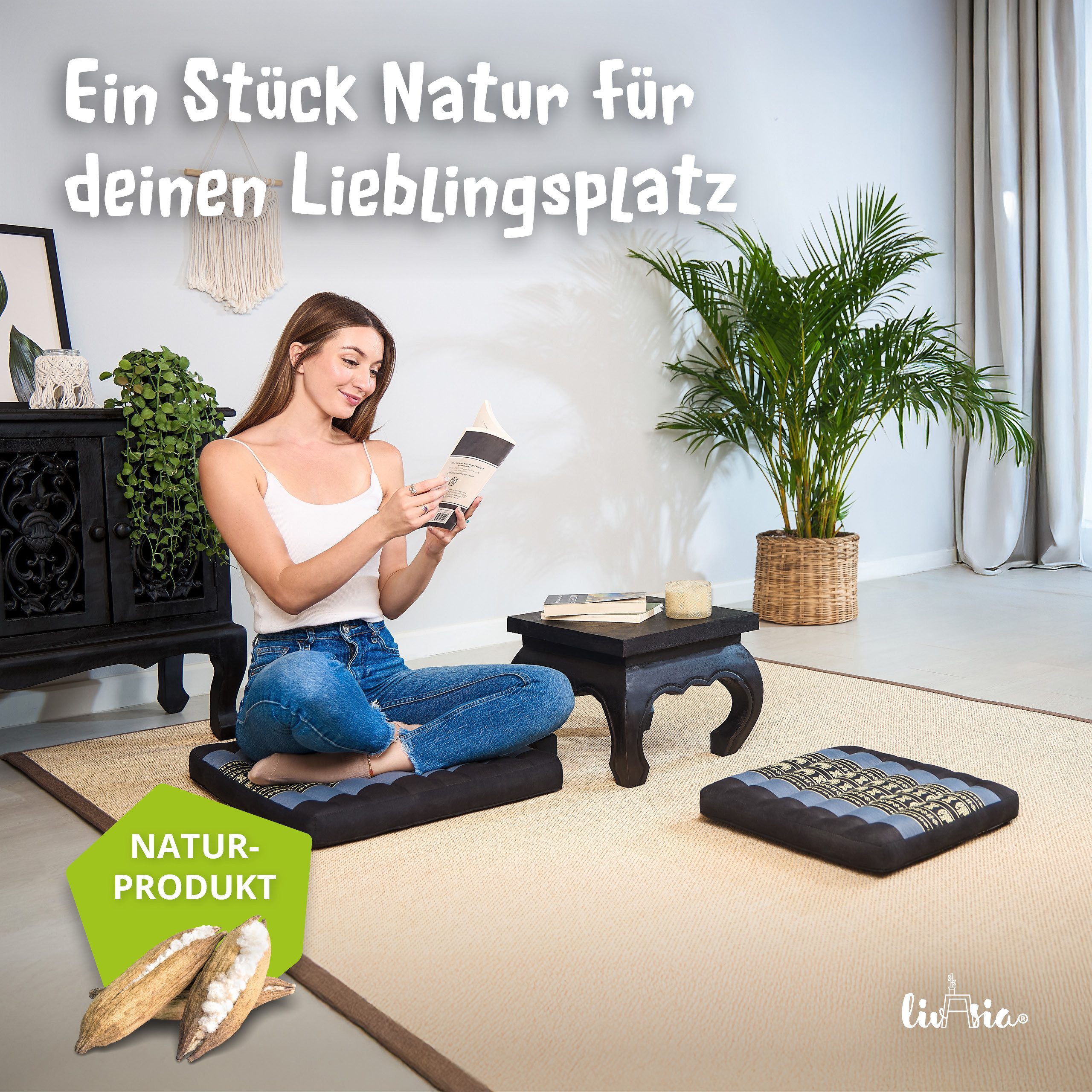 livasia Sitzkissen Steppkissen 35 cm, vegan und handgefertigt, 35x35x4,5cm, Kapok