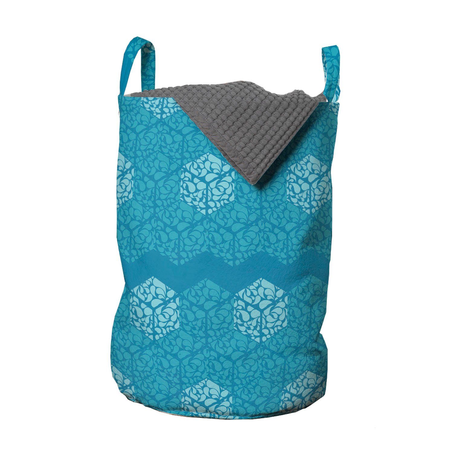 Abakuhaus Wäschesäckchen Wäschekorb mit Griffen Kordelzugverschluss für Waschsalons, Abstrakt Drops in Blue Hexagons | Wäschesäcke