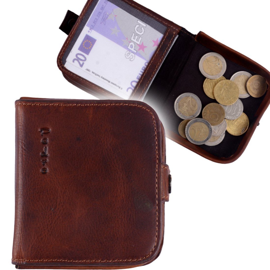 SHG Mini Geldbörse »Damen Herren Leder Börse Portemonnaie Geldbeutel  Portmonee Brieftasche«, Münzfach, Druckknopfverschluss, Kreditkartenfächer,  RFID Schutz
