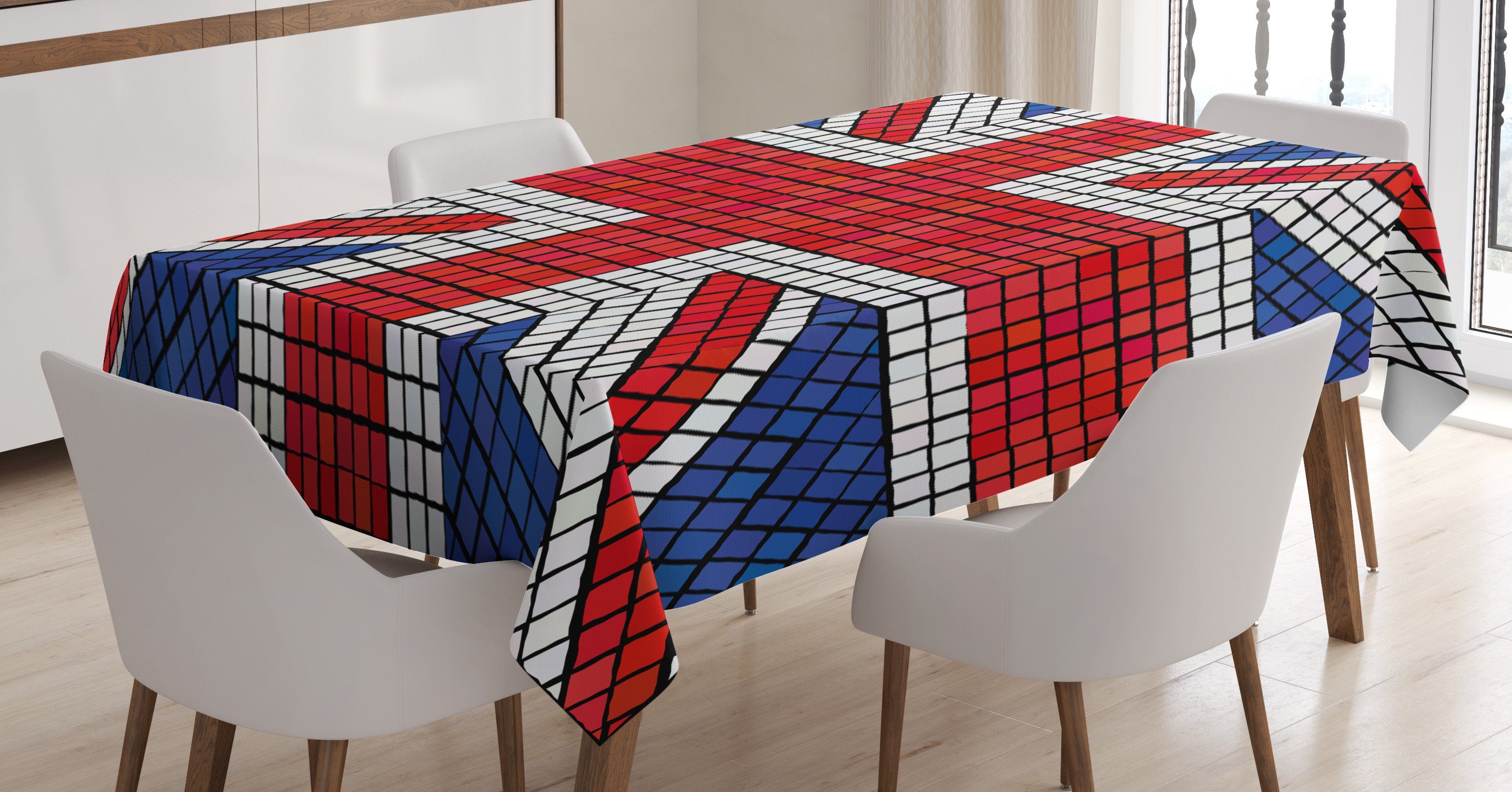 Abakuhaus Tischdecke Farbfest Waschbar Für den Außen Bereich geeignet Klare Farben, Union Jack Mosaik Britische Flagge