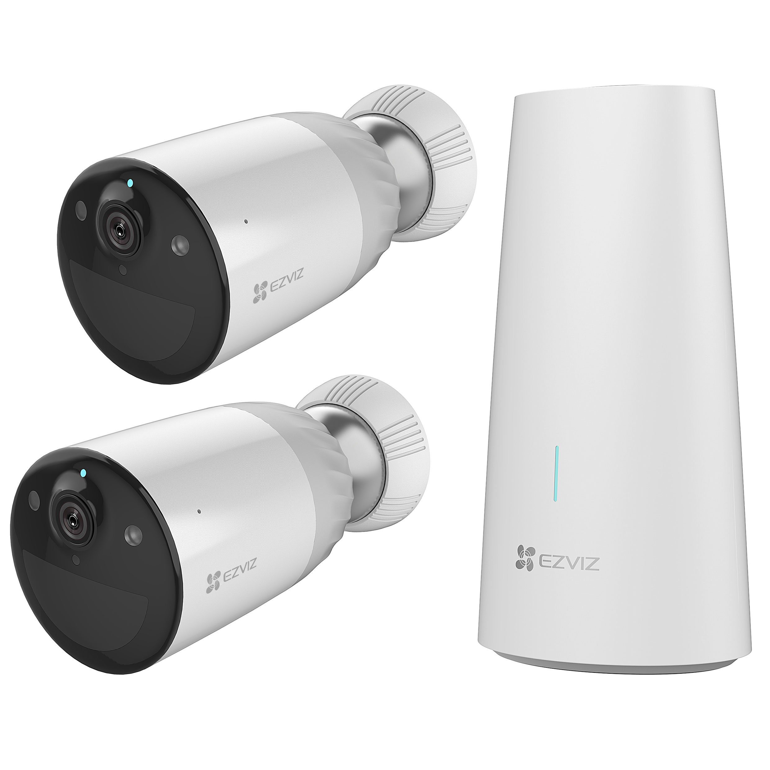 EZVIZ BC1-B2 Video-Überwachungssystem mit 2x WLAN Ful HD Überwachungskamera (Außenbereich, Außenbereich, inkl. Basisstation, 2x BC1 Überwachungskamera, 12.900 mAh wiederaufladbarer Akku, PIR Sensor, Nachtsicht in Farbe, Zwei-Wege-Audio, IP66 wetterfest, LED-Licht)