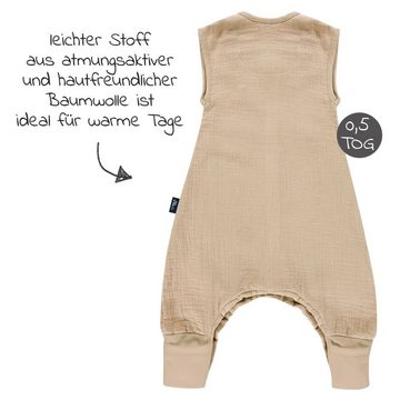Alvi® Schlafsack Sand-Beige, Baby Sommer Schlafsack mit Füßen / Sleep-Overall Gr. 70 - Baumwolle