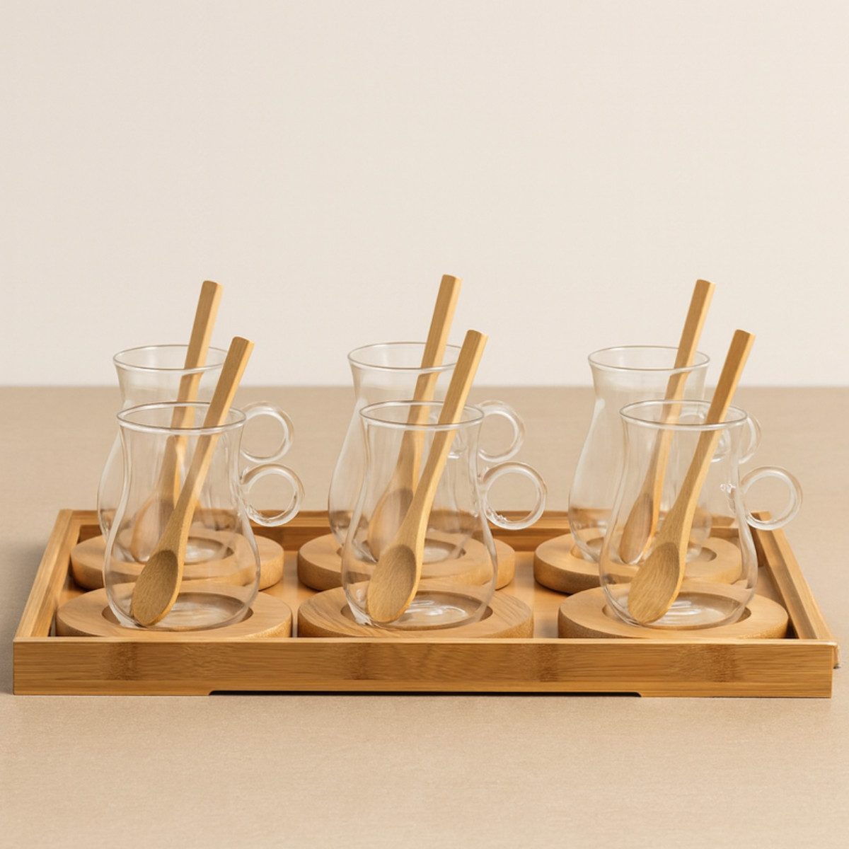 Bricard Teeglas Set 19 teilig 6 Personen inkl. Tablet, Löffel und Untersetzer, 19-tlg.