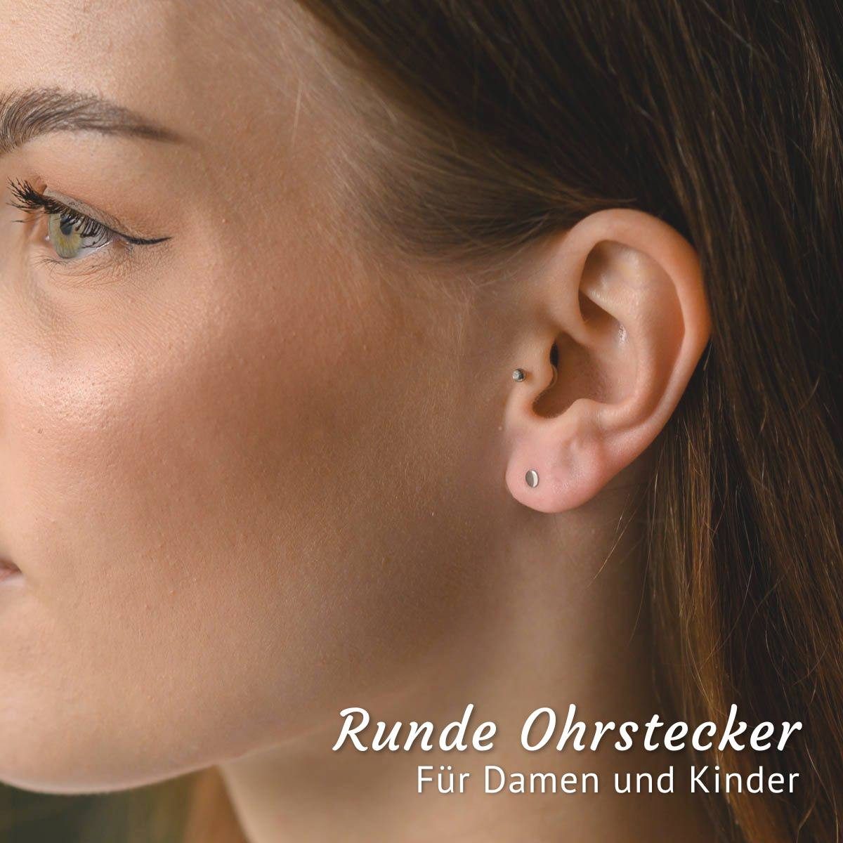 Materia Paar Ohrstecker Unisex Silber Plättchen Flach Rund Ø3-7mm SO-438, 925 Sterling Silber, rhodiniert