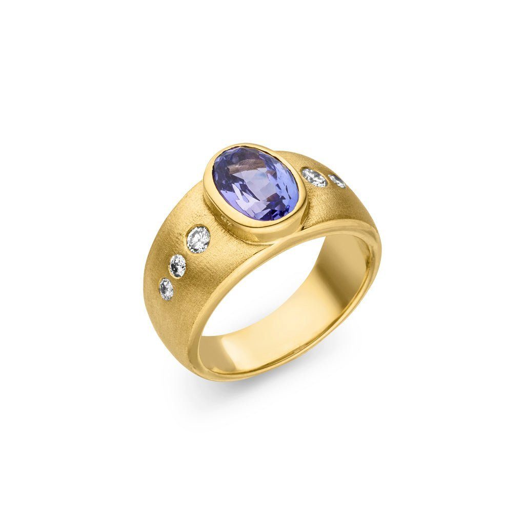 SKIELKA DESIGNSCHMUCK Goldring Tansanit Ring "Classic" 3,10 ct. mit Diamanten (Gelbgold 585), hochwertige Goldschmiedearbeit aus Deutschland | Goldringe
