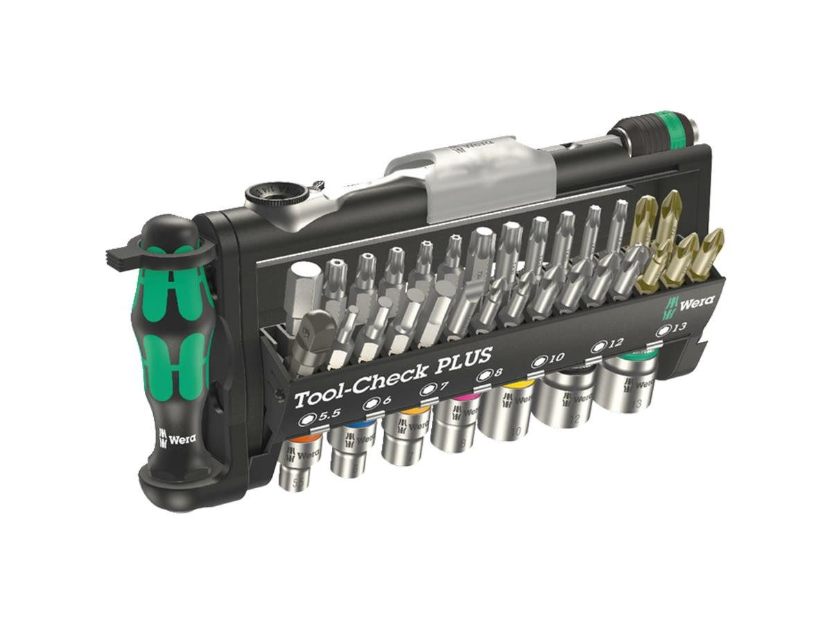 Wera Bit-Set Tool-Check Plus, Set, 39-St., Битыatz, Ratsche, Nüsse, Битыortiment mit Bithalter, Kompaktes Design, Farbkennzeichnung der Биты