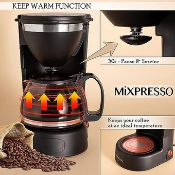 Tisoutec Filterkaffeemaschine Kaffeemaschine mit Thermoskanne (Filtermaschine,Filter Kaffeemaschine, 600ml Fassungsvermögen für bis zu 6-10 Tassen frischen Kaffee,herausnehmbarer Permanent-Filter,Anti-Tropf-Funktion,Kaffeekanne aus Glas,550 Watt