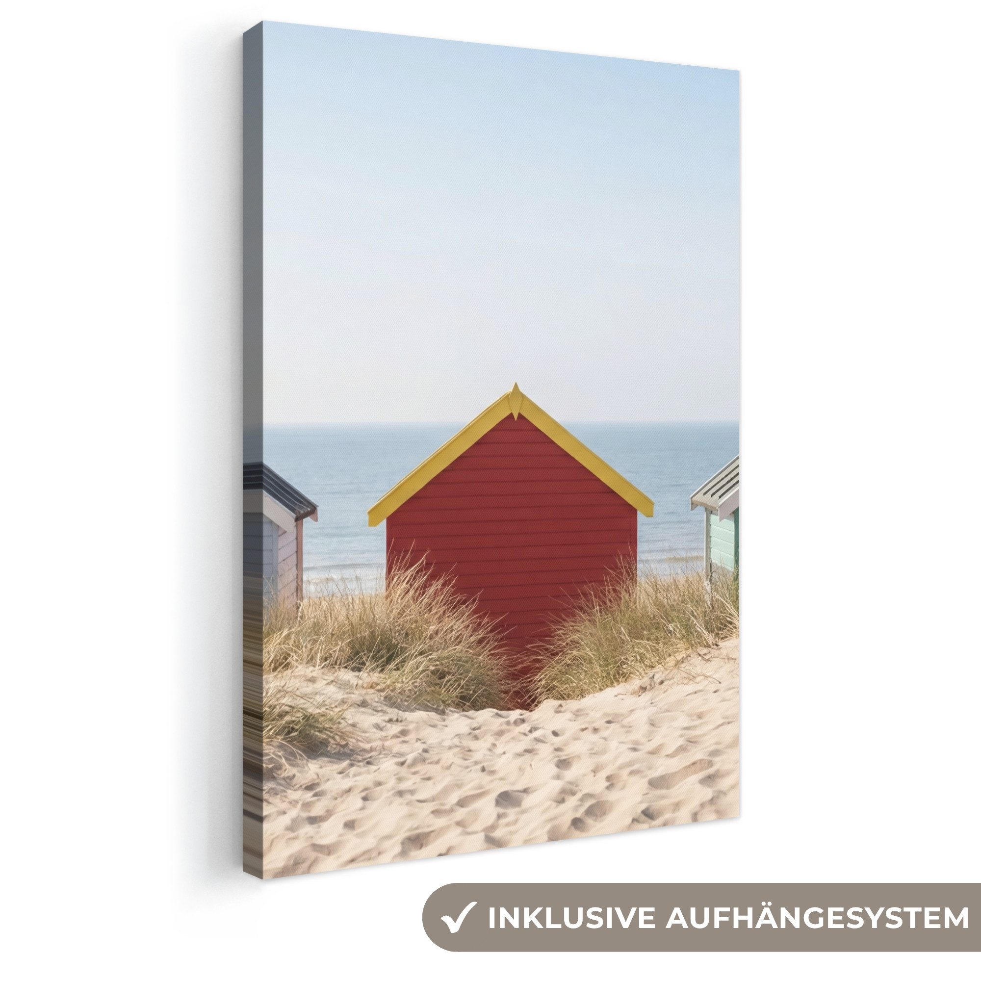 OneMillionCanvasses® Leinwandbild Strand - Ferienhäuser - Farbenfroh - Dünen, Fotodruck (1 St), Leinwand Canvas Wandbild, Wanddekoration 20x30 cm