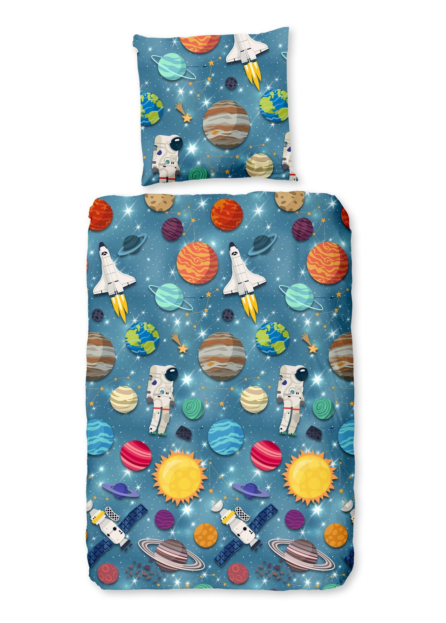 JACK Kinderbettwäsche 135x200cm, Astronaut Spaceworld Blau, Flanell, 2 teil günstig online kaufen